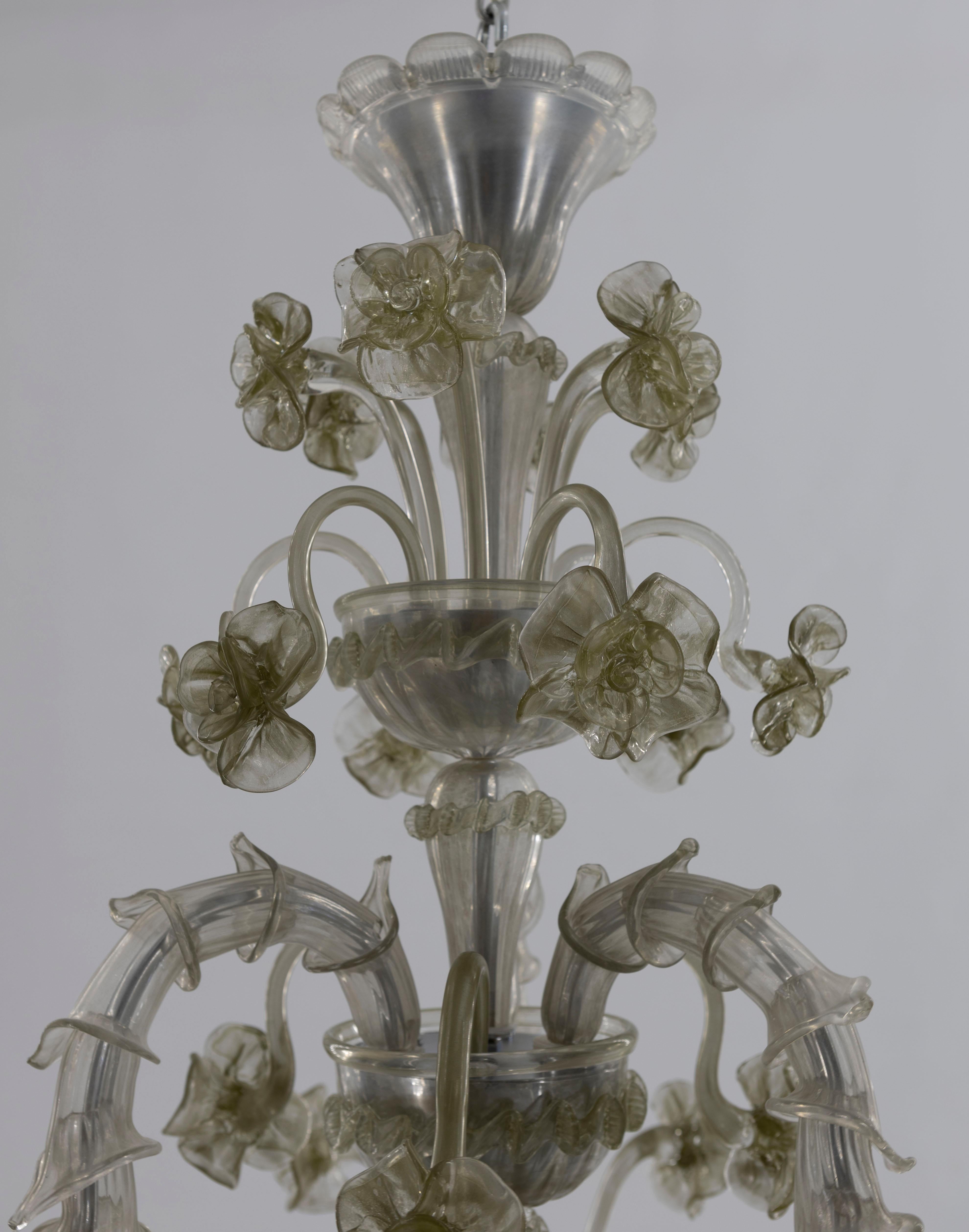  Rezzonico Chandelier in blown Murano Glass green pagliesco contemporary  Italy For Sale 10