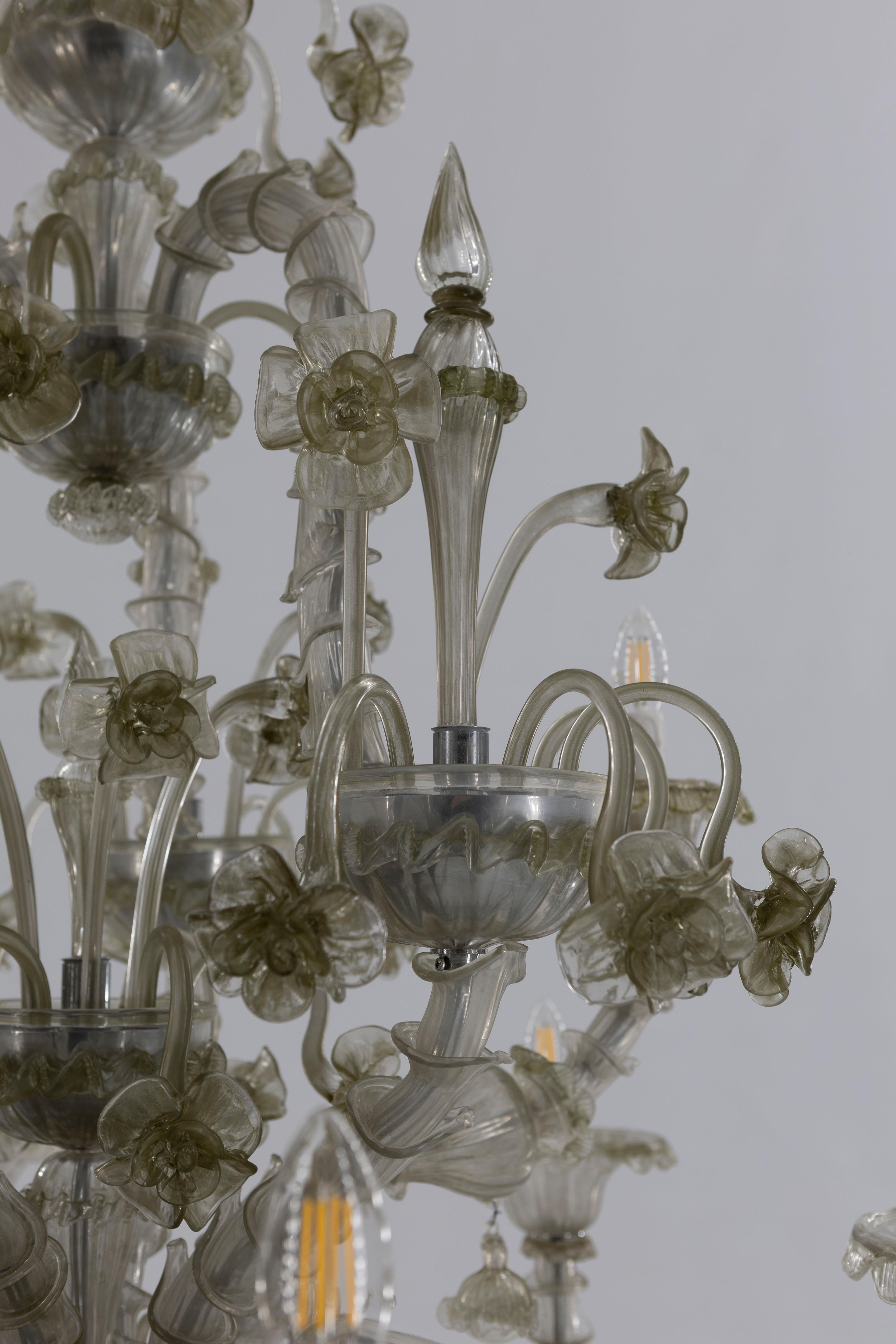  Rezzonico Chandelier in blown Murano Glass green pagliesco contemporary  Italy For Sale 11