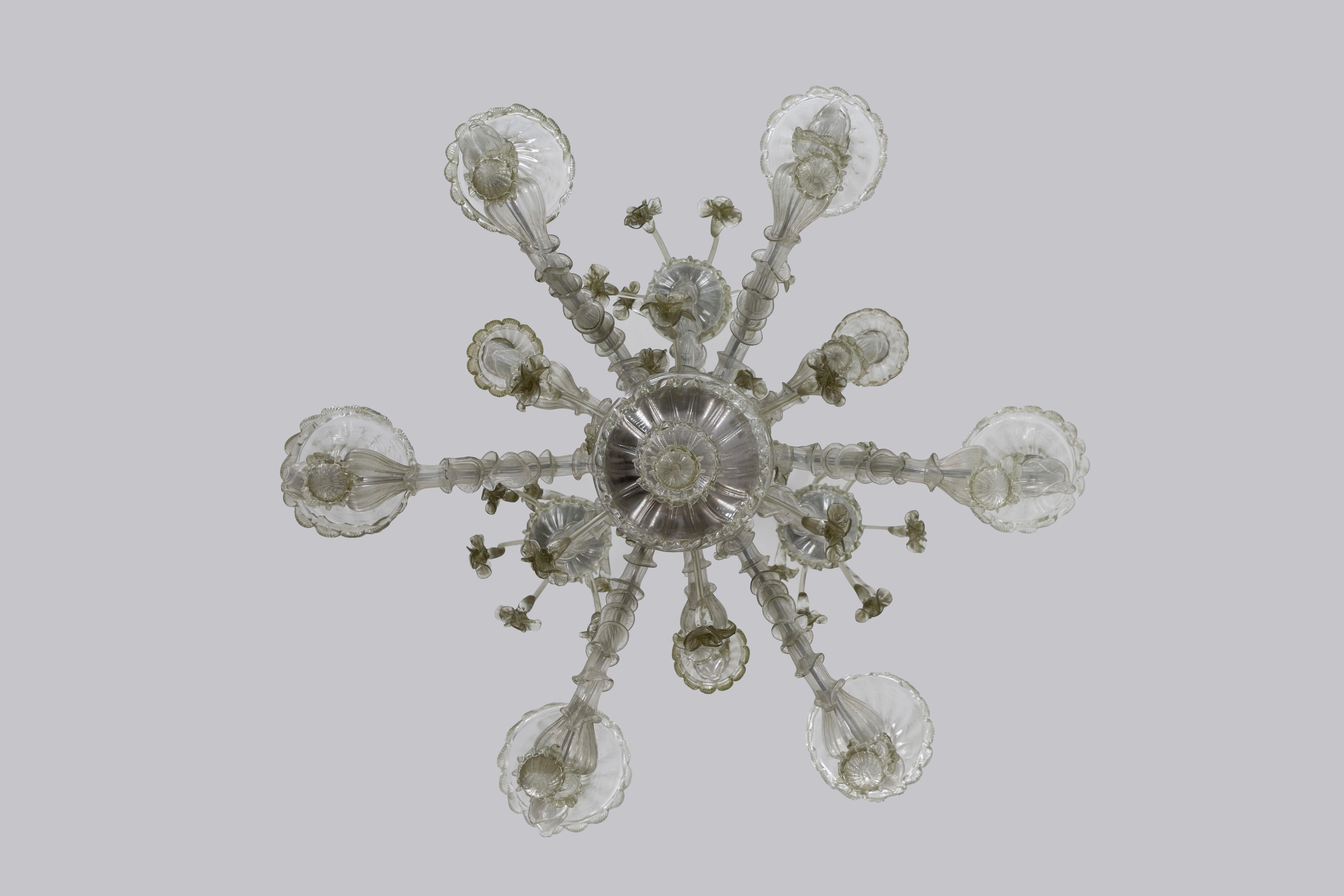 Rezzonico Chandelier in blown Murano Glass green pagliesco contemporary  Italy For Sale 13