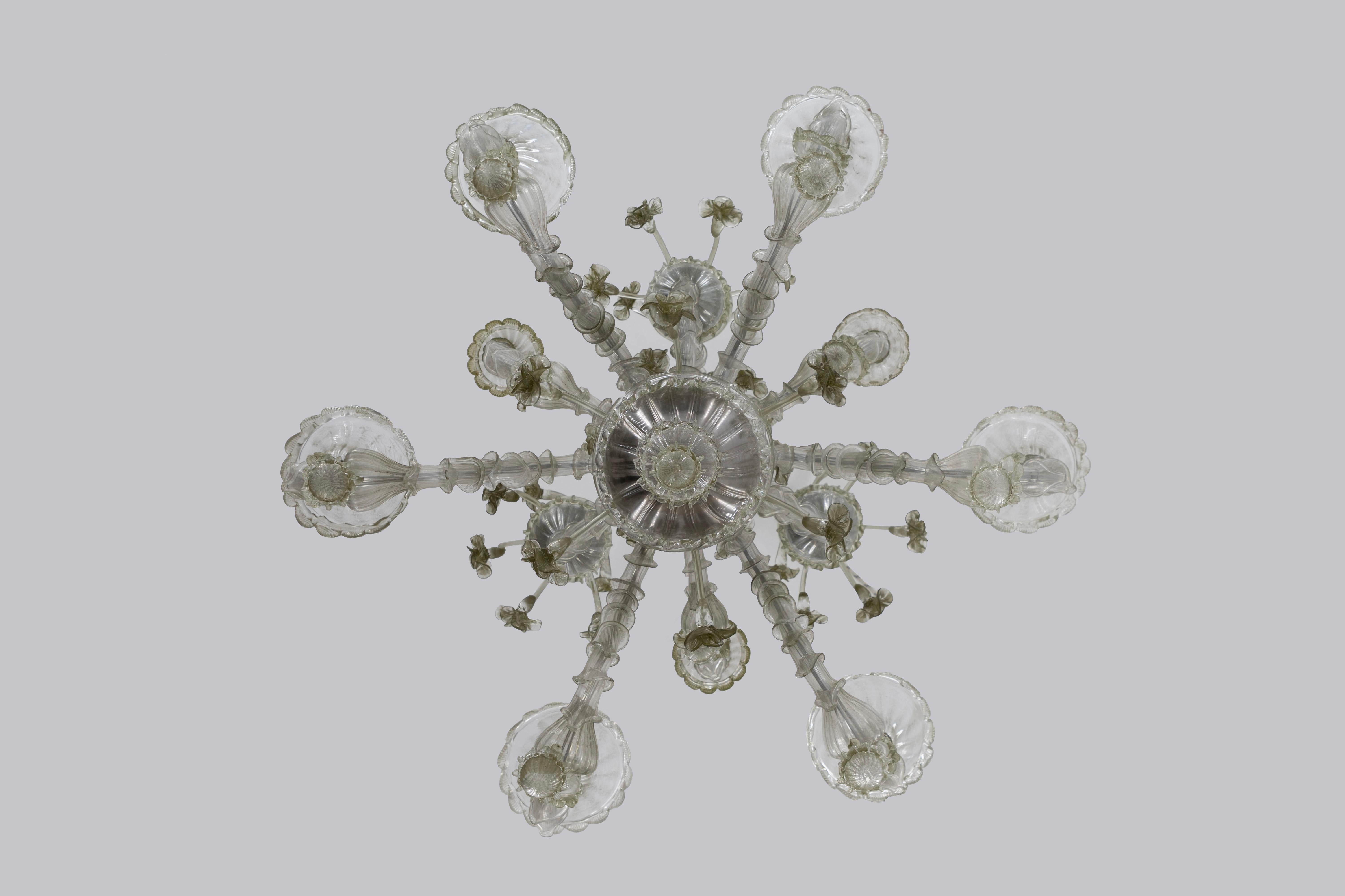  Rezzonico Chandelier in blown Murano Glass green pagliesco contemporary  Italy For Sale 13