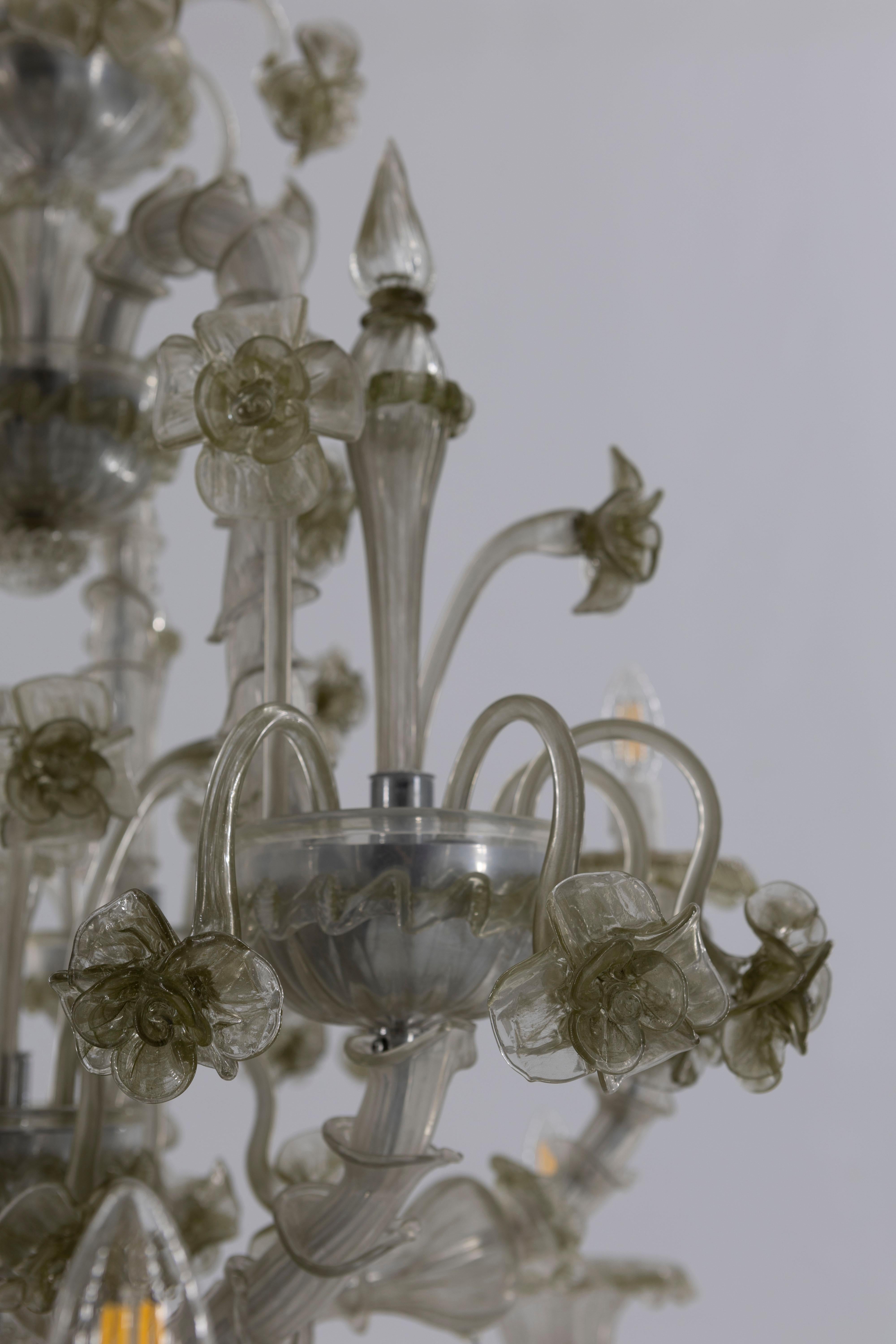  Rezzonico Chandelier in blown Murano Glass green pagliesco contemporary  Italy For Sale 1