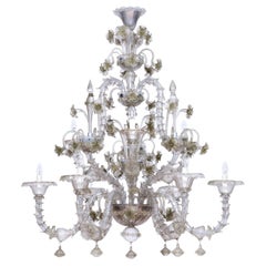 Lampadario Rezzonico in vetro soffiato di Murano verde pagliesco contemporaneo  Italia