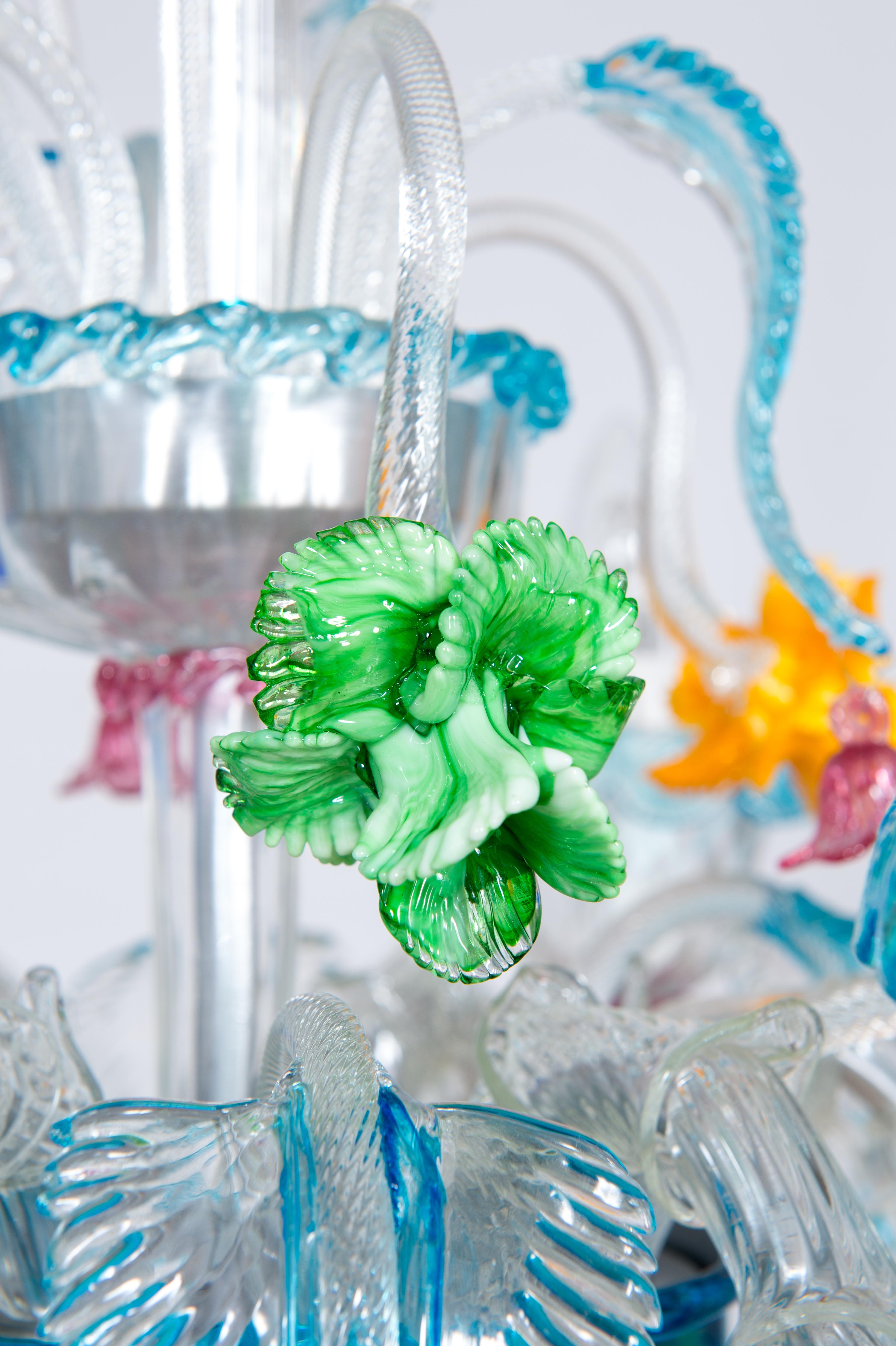 Rezzonico Chandelier in Blown Murano Glass with Glass Paste Flowers, Italy 2