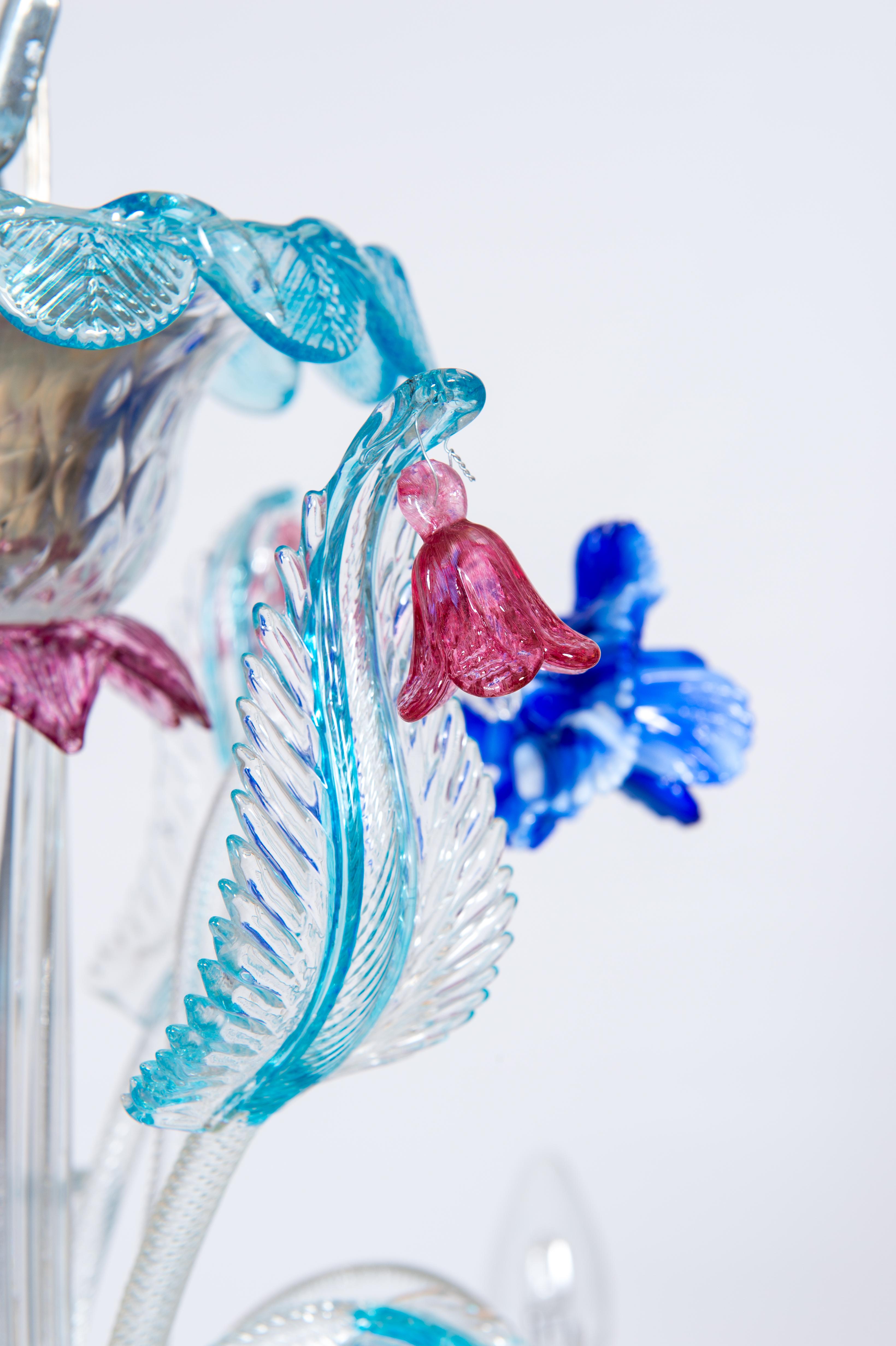 Rezzonico Chandelier in Blown Murano Glass with Glass Paste Flowers, Italy 9