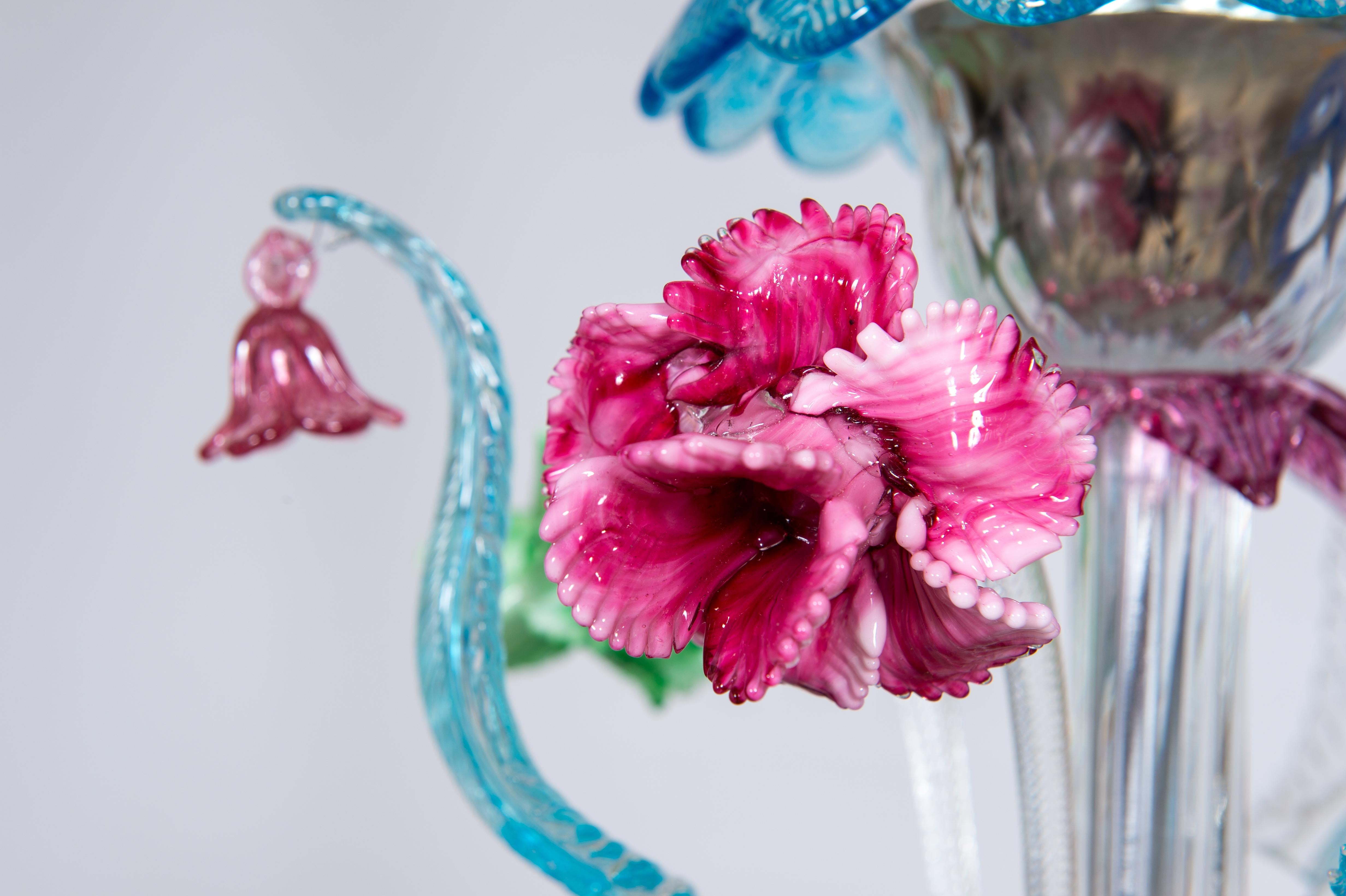 Rezzonico Chandelier in Blown Murano Glass with Glass Paste Flowers, Italy 10