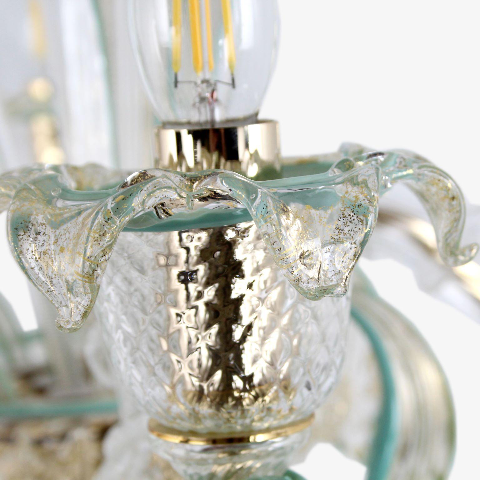 Italian Rezzonico Flambeau 4arms, Clear-Gold-Grey-Green glass by Multiforme   For Sale