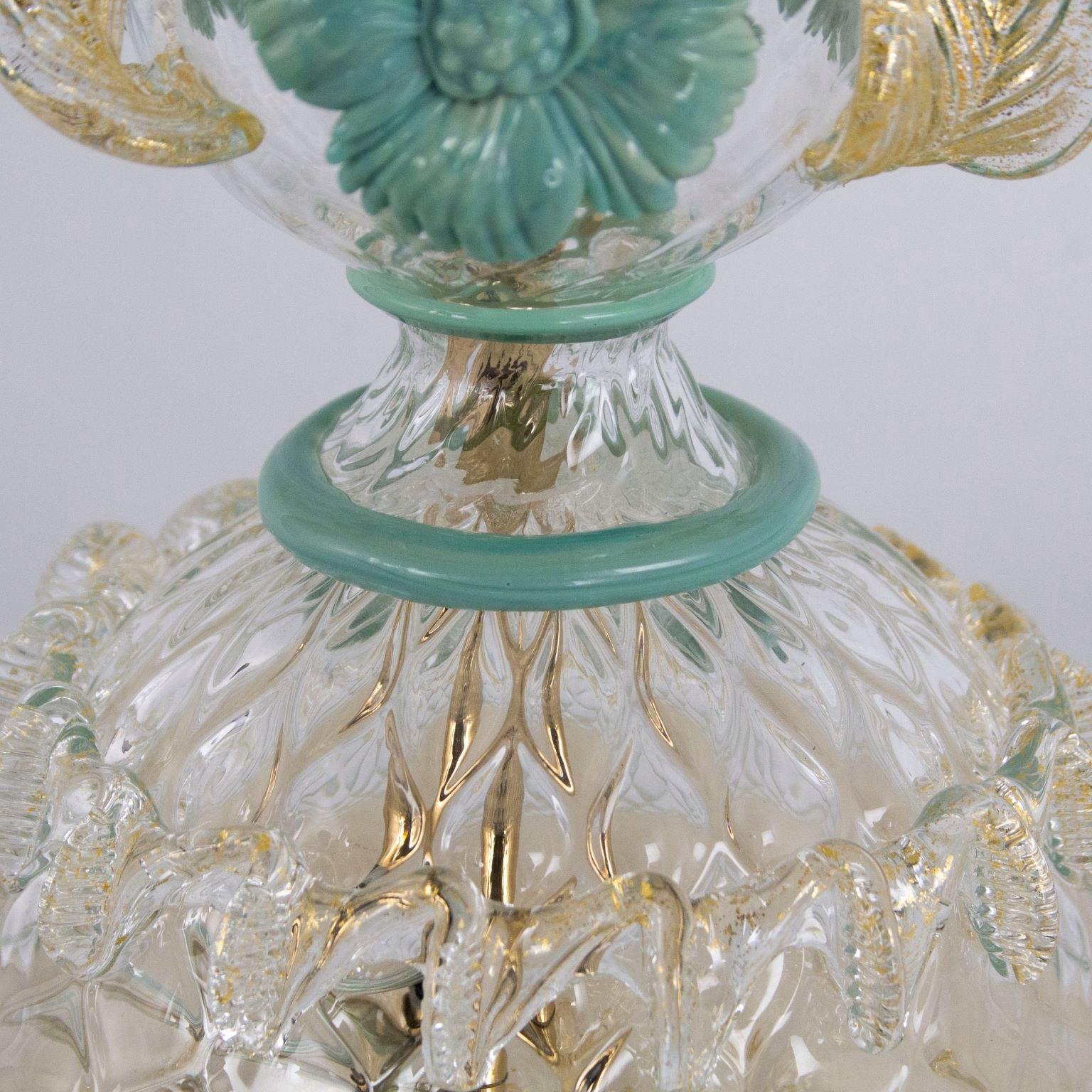 Rezzonico Flambeau 4arms, Clear-Gold-Grey-Green glass by Multiforme   In New Condition For Sale In Trebaseleghe, IT