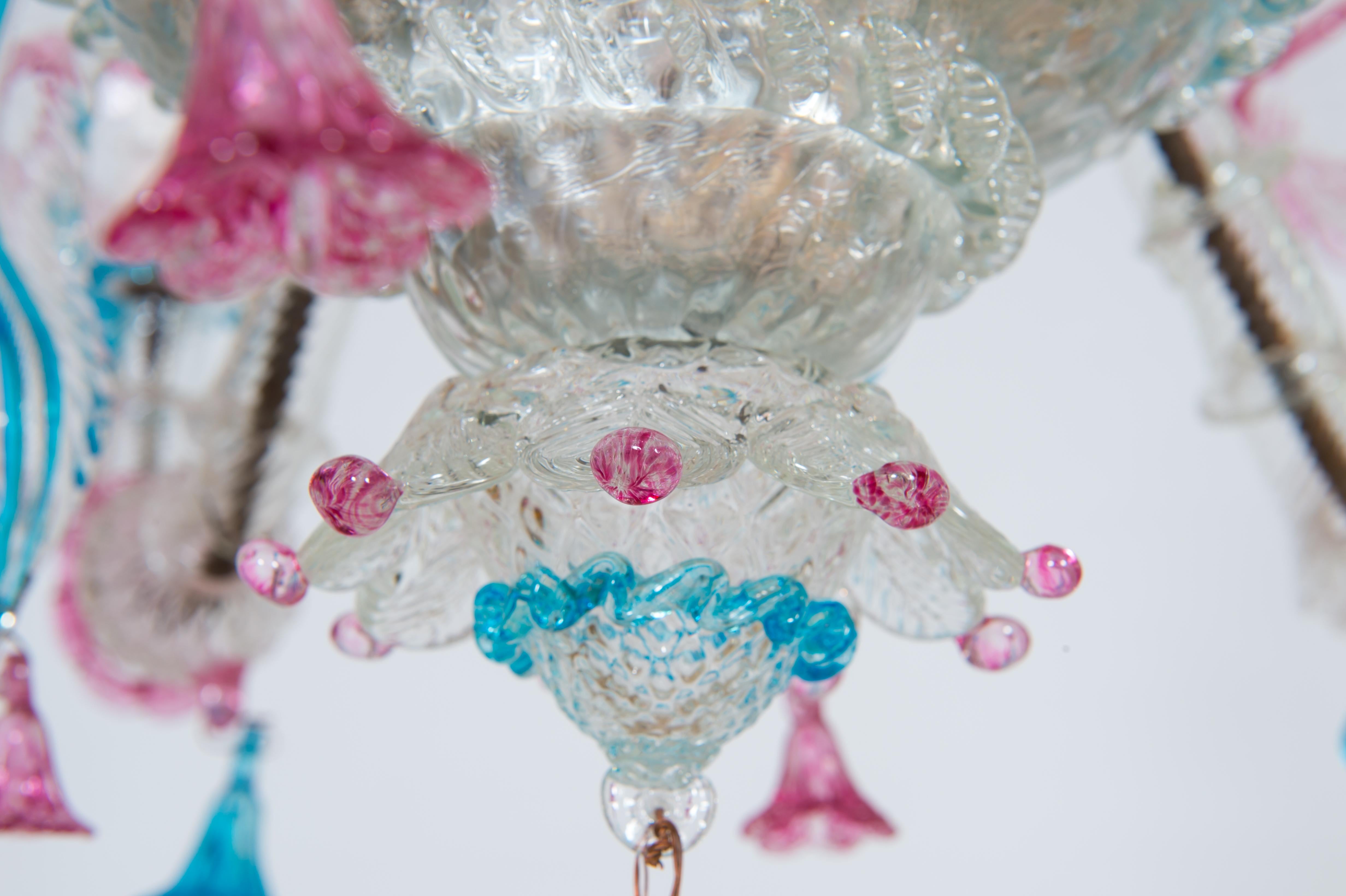 Hand-Crafted Rezzonico Floral Chandelier in Multicolor Murano Glass Contemporary For Sale