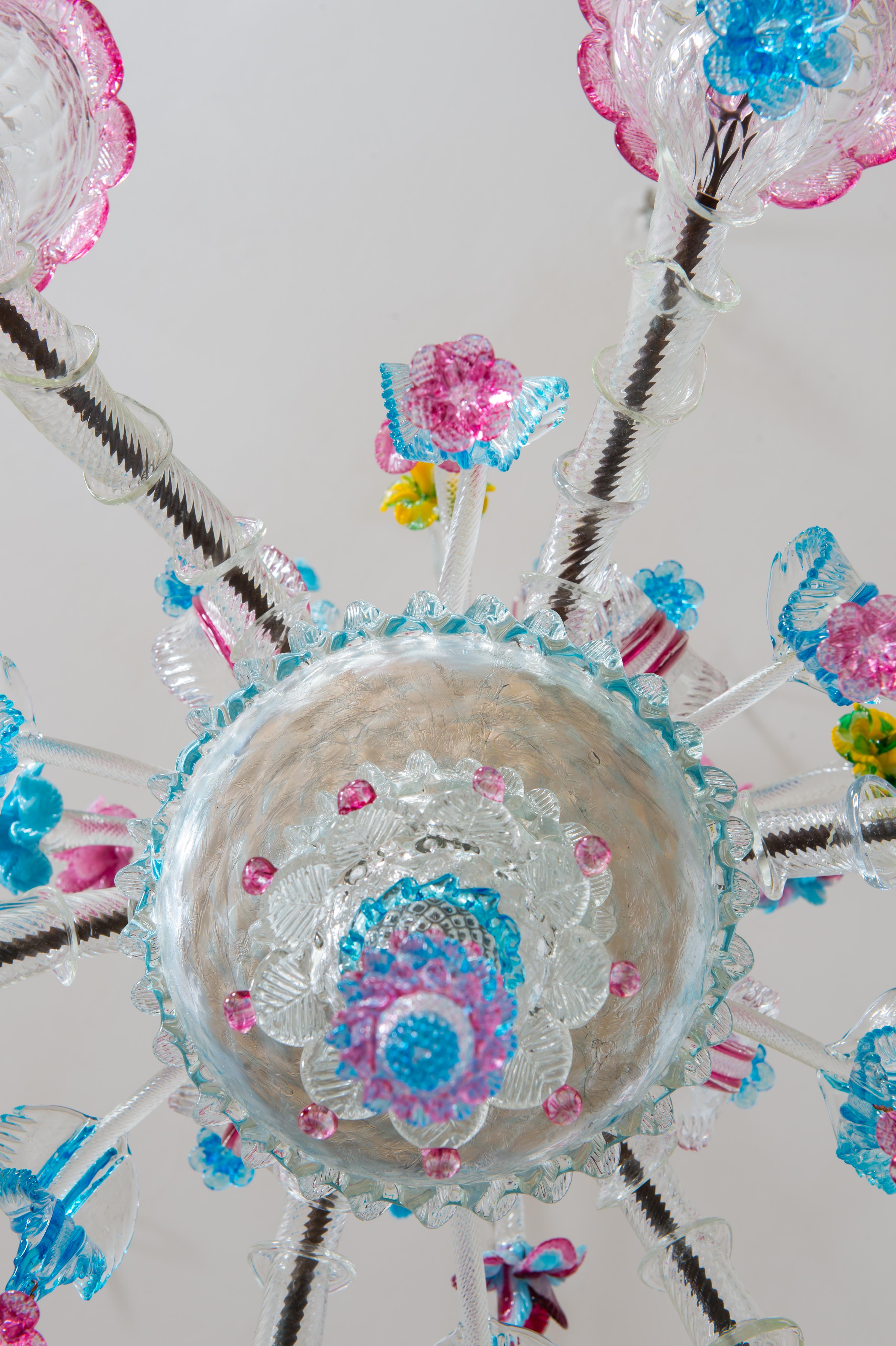 XXIe siècle et contemporain Lustre floral Rezzonico en verre de Murano multicolore Contemporary en vente