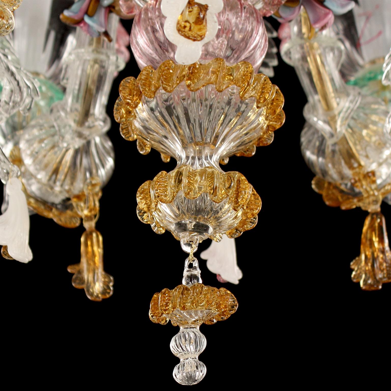 Rezzonico Murano Chandelier 6 Arms Artistic Multi-Color Glass Flowers Multiforme In New Condition For Sale In Trebaseleghe, IT