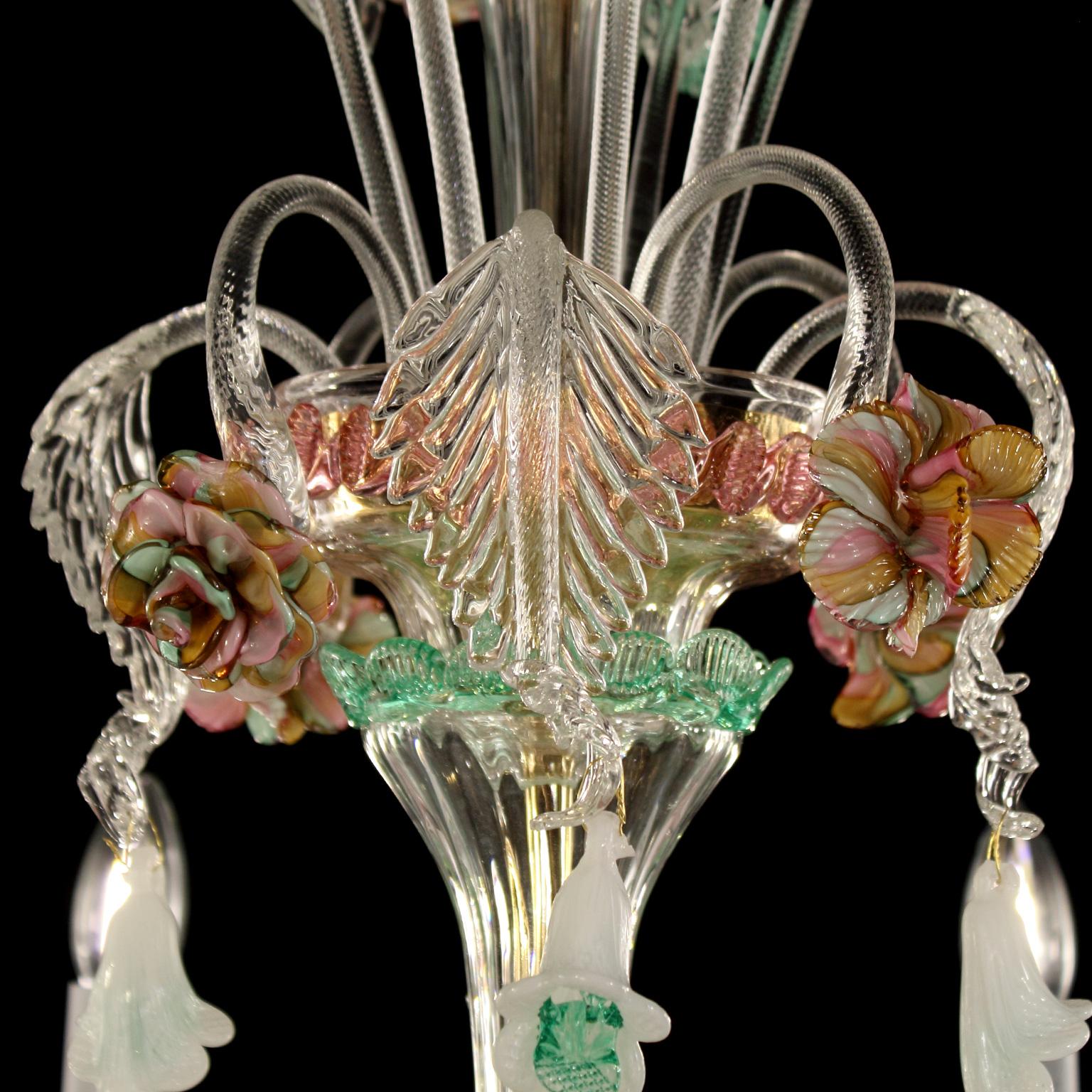 Rezzonico Murano-Kronleuchter mit 6 Armen aus kunstvollem mehrfarbigem Glas mit Blumen Multiformen (21. Jahrhundert und zeitgenössisch) im Angebot