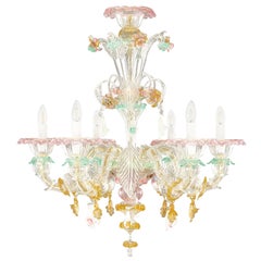 Lampadario Rezzonico di Murano a 6 bracci con fiori artistici in vetro multicolore Multiforme