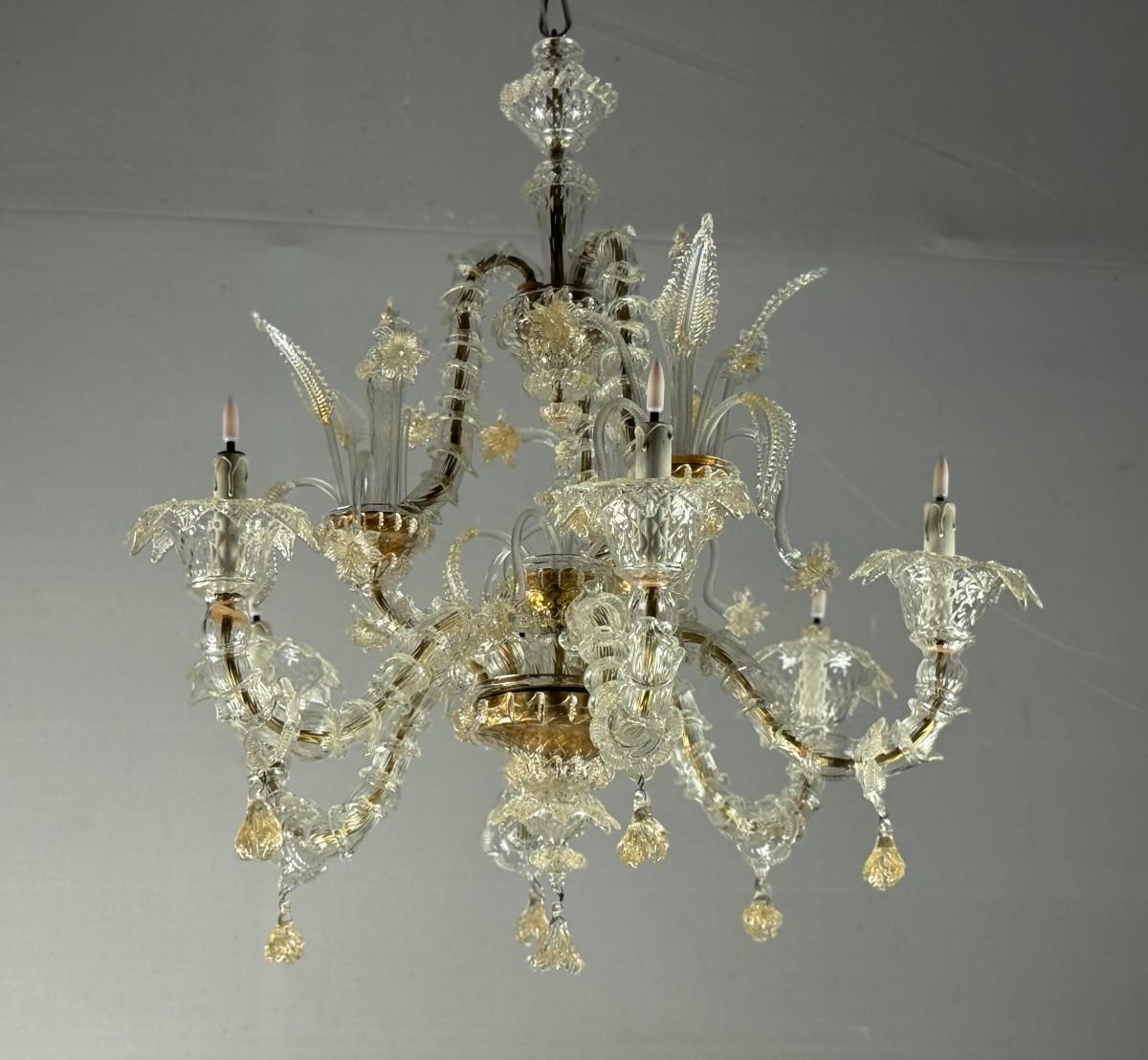 Rezzonico Venetian chandelier in gilded Murano glass, circa 1940 For Sale 5