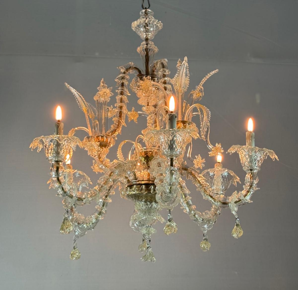 Rezzonico Venetian chandelier in gilded Murano glass, circa 1940 For Sale 6