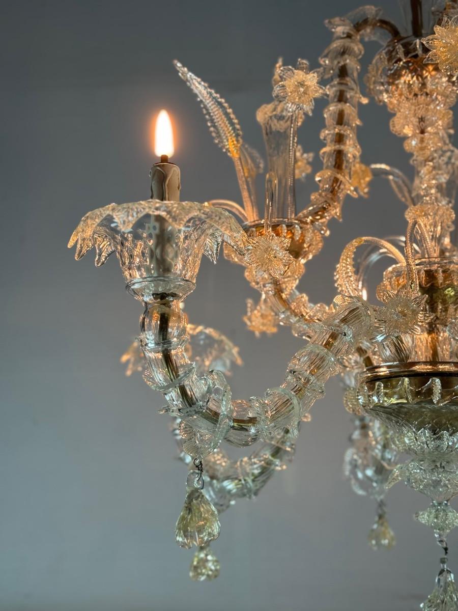 Rezzonico Venetian chandelier in gilded Murano glass, circa 1940 For Sale 1