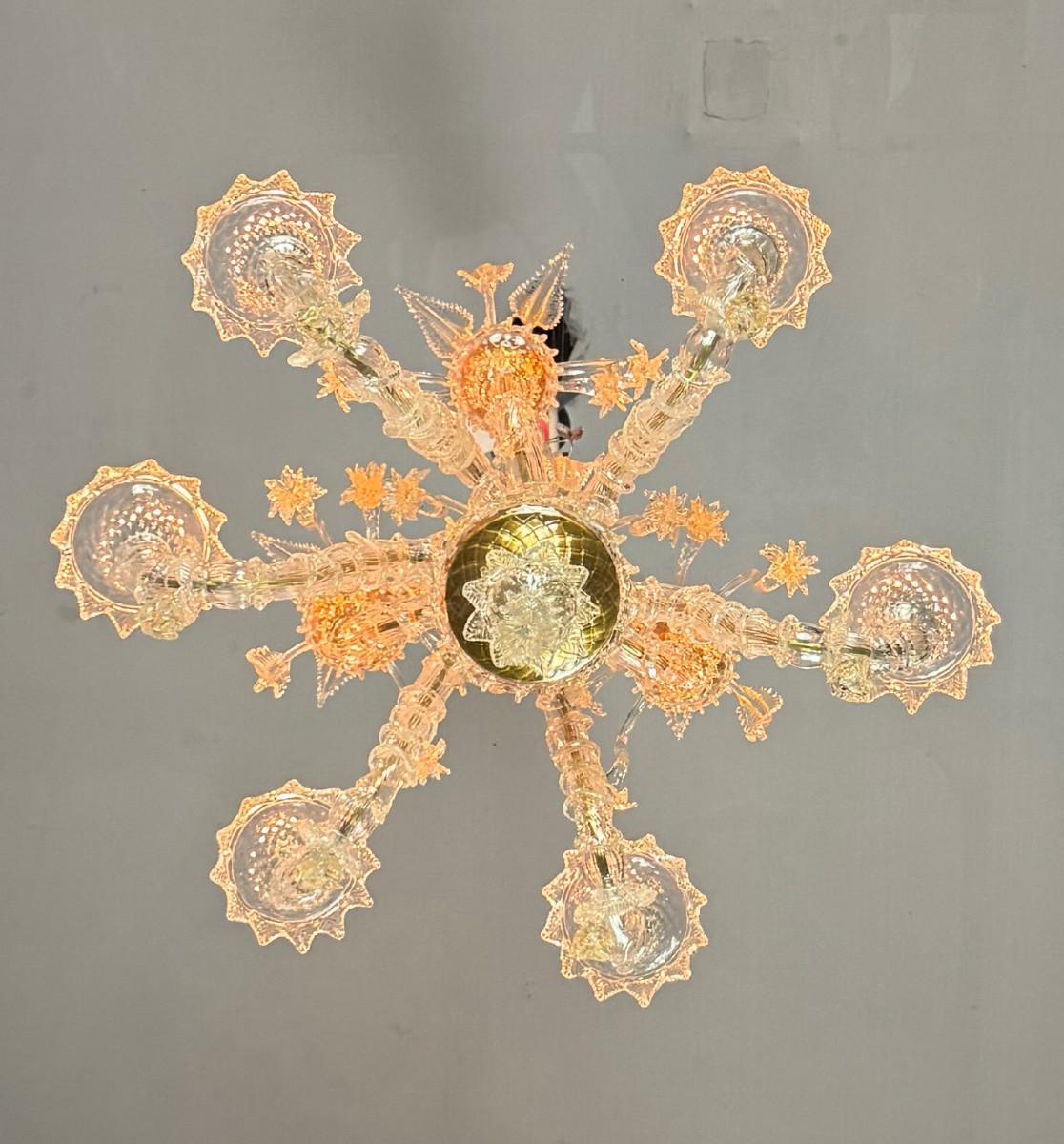 Rezzonico Venetian chandelier in gilded Murano glass, circa 1940 For Sale 3