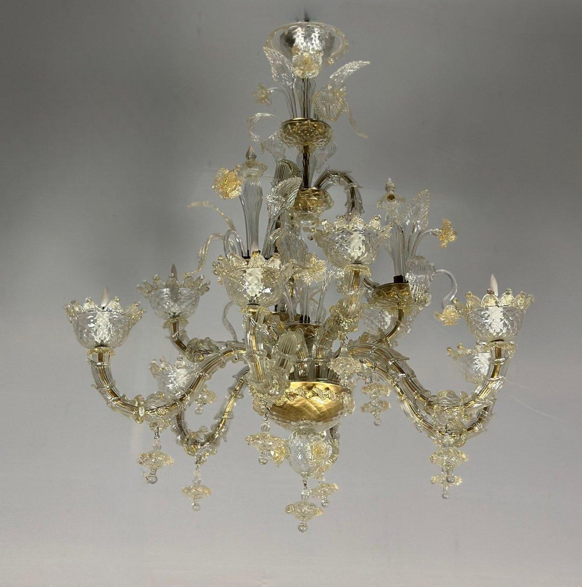 Venetian chandelier in gilded Murano glass, 9 arms of light