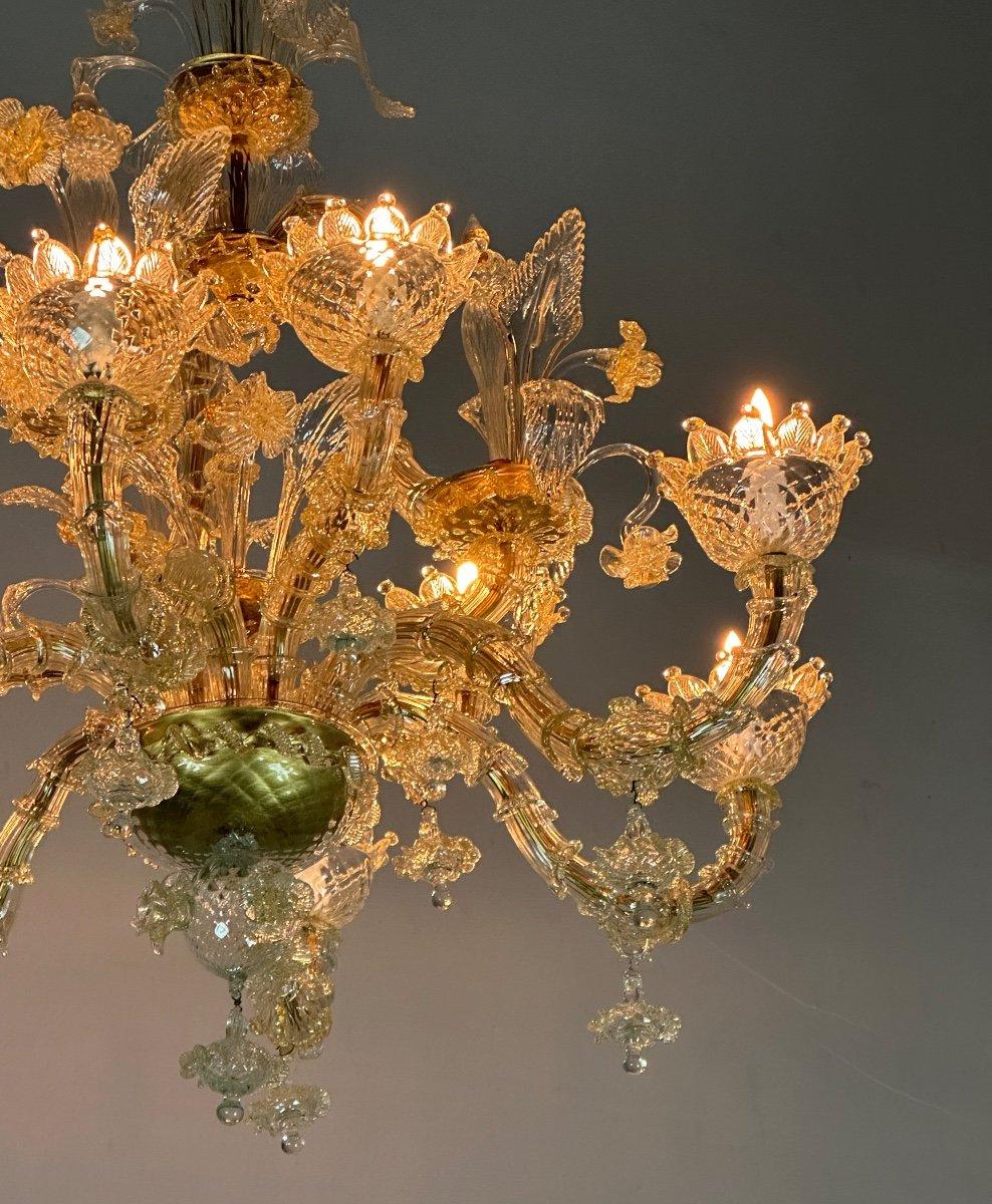 Louis XV Rezzonico Venetian Chandelier In Golden Murano Glass Circa 1920 For Sale