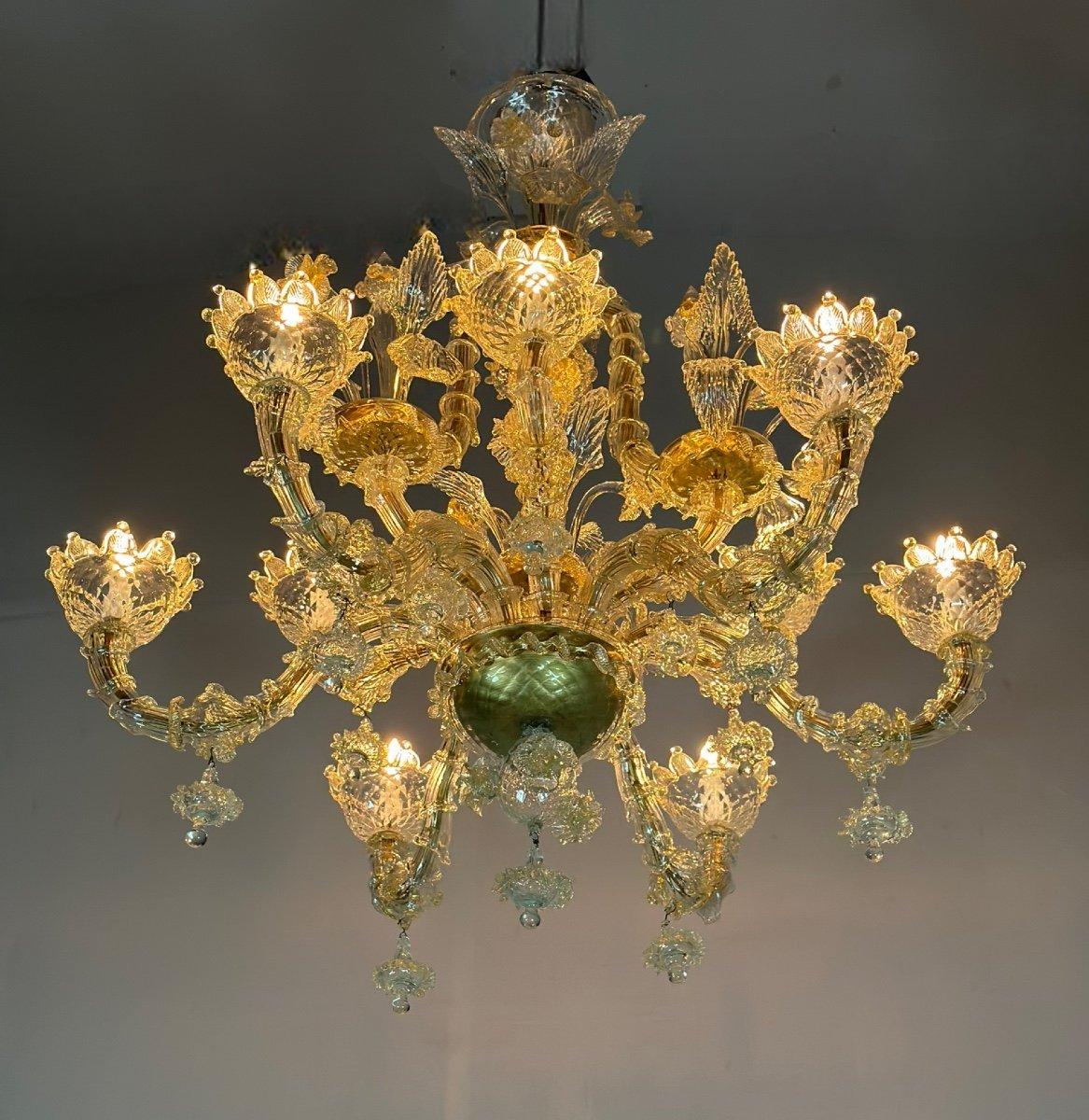 Rezzonico Venetian Chandelier In Golden Murano Glass Circa 1920 For Sale 1