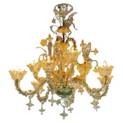 Vintage Rezzonico Venetian Chandelier In Golden Murano Glass Circa 1920
