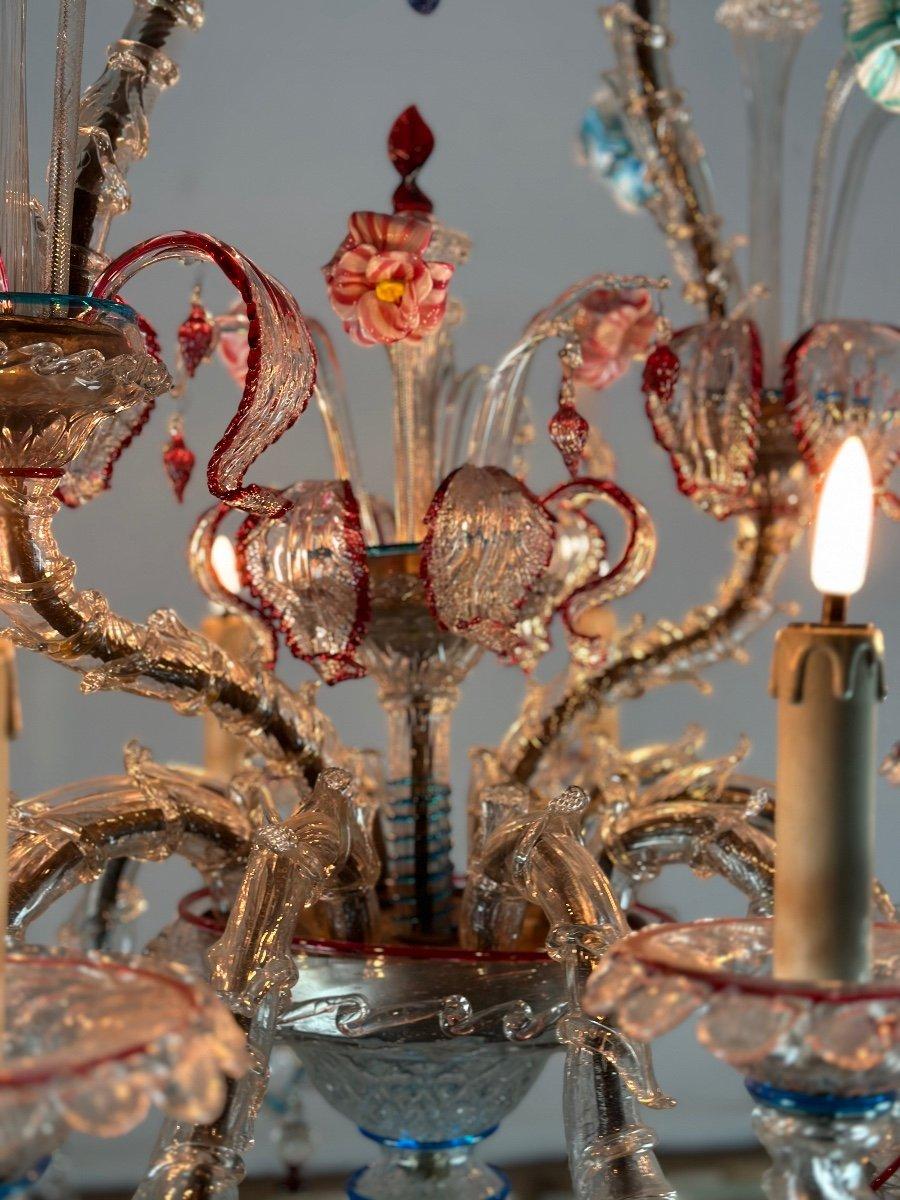 Rezzonico Venetian Chandelier In Multicolored Murano Glass, 10 Arms Of Light In Excellent Condition In Honnelles, WHT