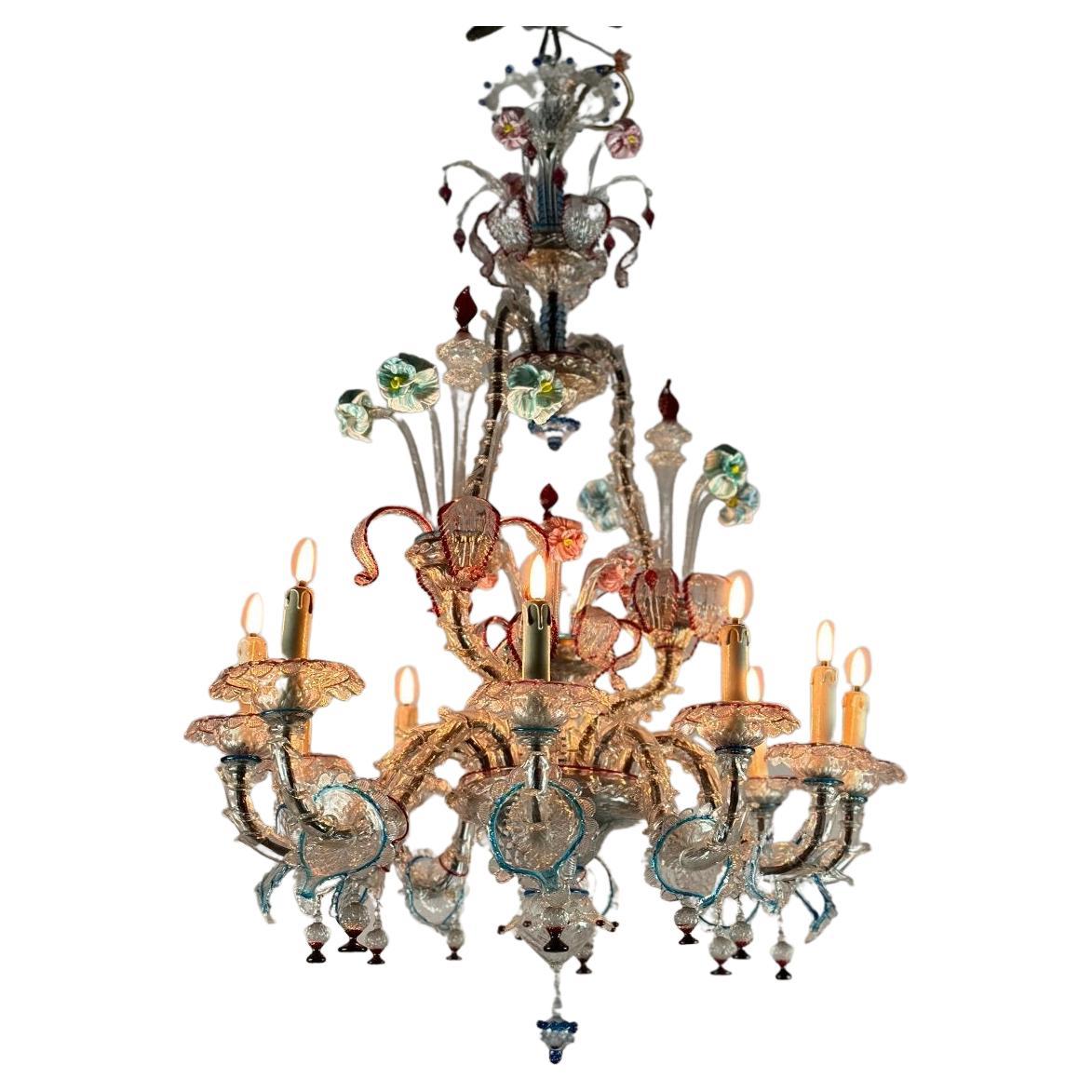 Rezzonico Venetian Chandelier In Multicolored Murano Glass, 10 Arms Of Light