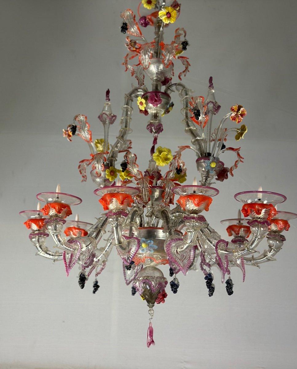 20ième siècle Lustre vénitien Rezzonico en verre de Murano multicolore en vente