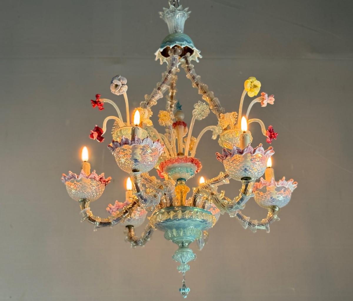 Lustre vénitien Rezzonico en verre de Murano multicolore, vers 1900 en vente 4