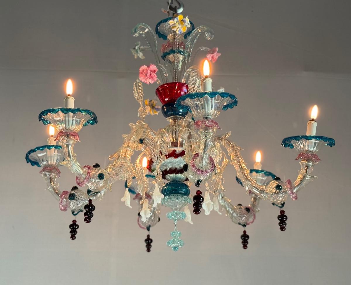Lustre vénitien Rezzonico en verre vénitien multicolore, 6 bras en vente 3