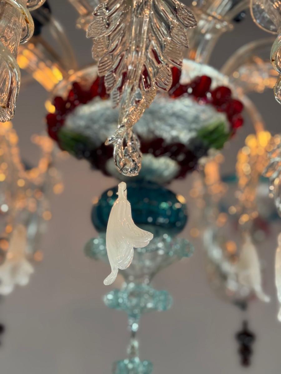 Louis XV Lustre vénitien Rezzonico en verre vénitien multicolore, 6 bras en vente