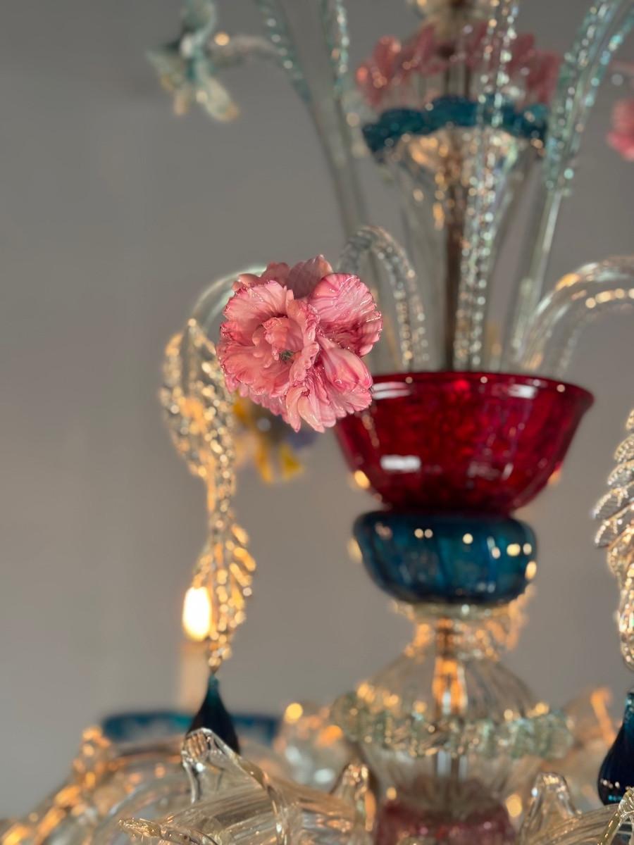 italien Lustre vénitien Rezzonico en verre vénitien multicolore, 6 bras en vente