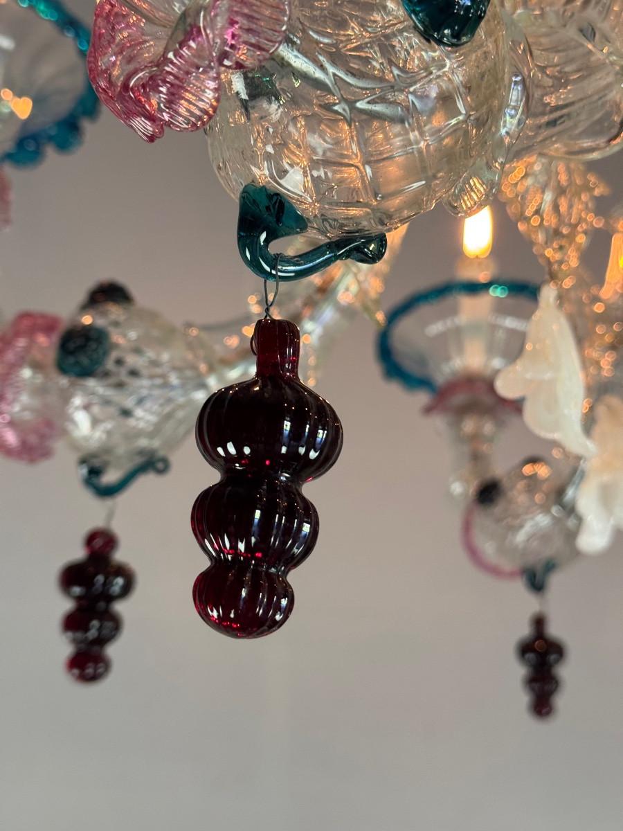 Lustre vénitien Rezzonico en verre vénitien multicolore, 6 bras Excellent état - En vente à Honnelles, WHT