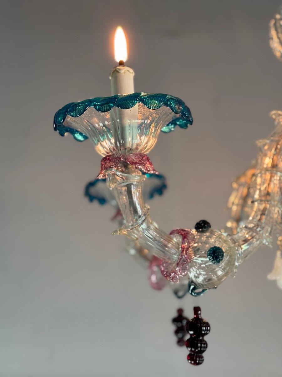Cristal Lustre vénitien Rezzonico en verre vénitien multicolore, 6 bras en vente
