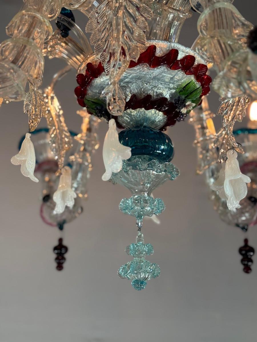 Lustre vénitien Rezzonico en verre vénitien multicolore, 6 bras en vente 2