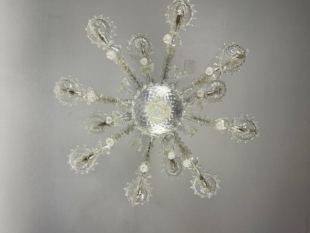 Rezzonico chandelier in colorless Murano glass, new electrification