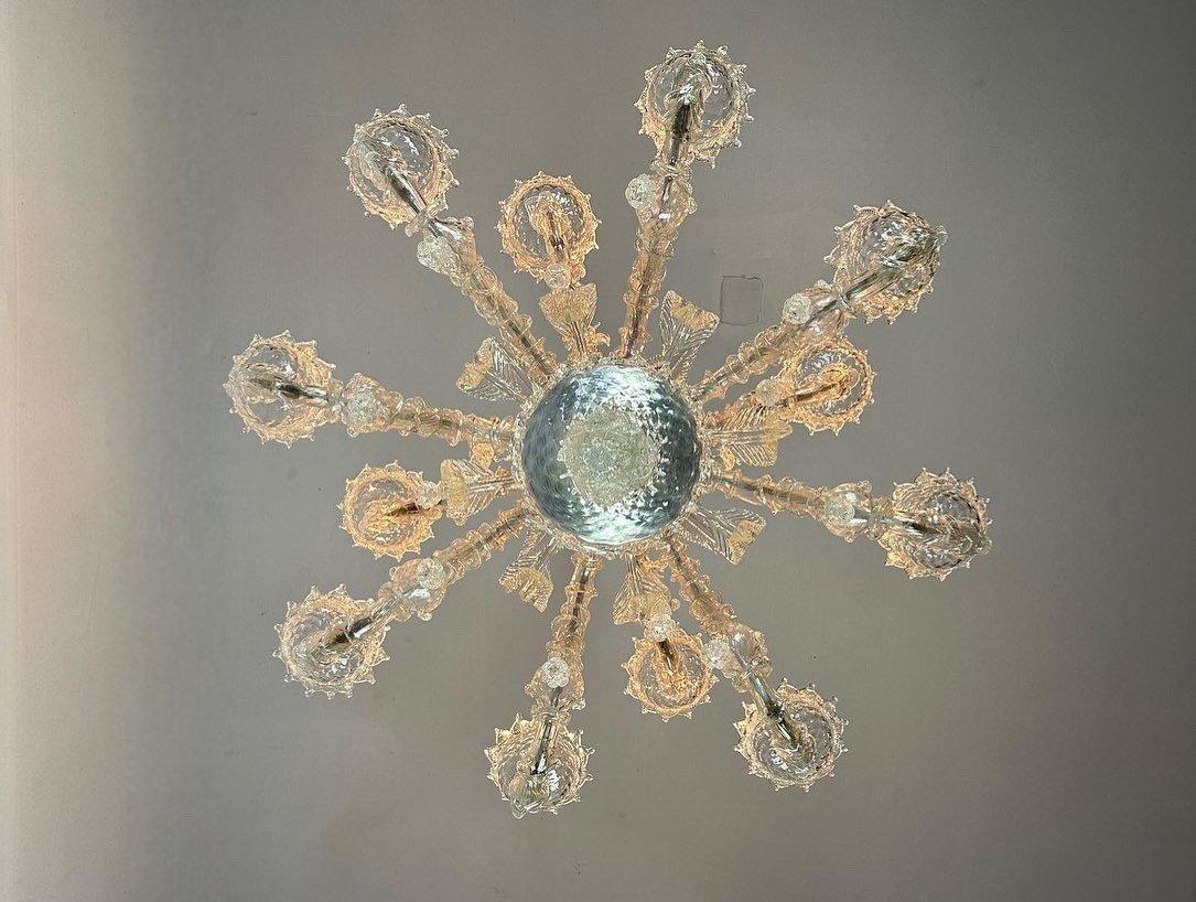 Metal Rezzonico Venetian Chandelier In Murano Glass 12 Arms Of Light For Sale