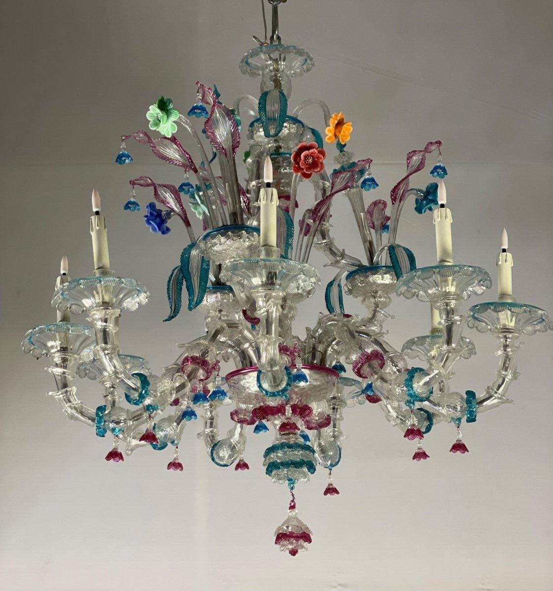 Rezzonico Venetian Chandelier in Murano Glass, 9 Arms of Light, Circa 1920 In Excellent Condition In Honnelles, WHT