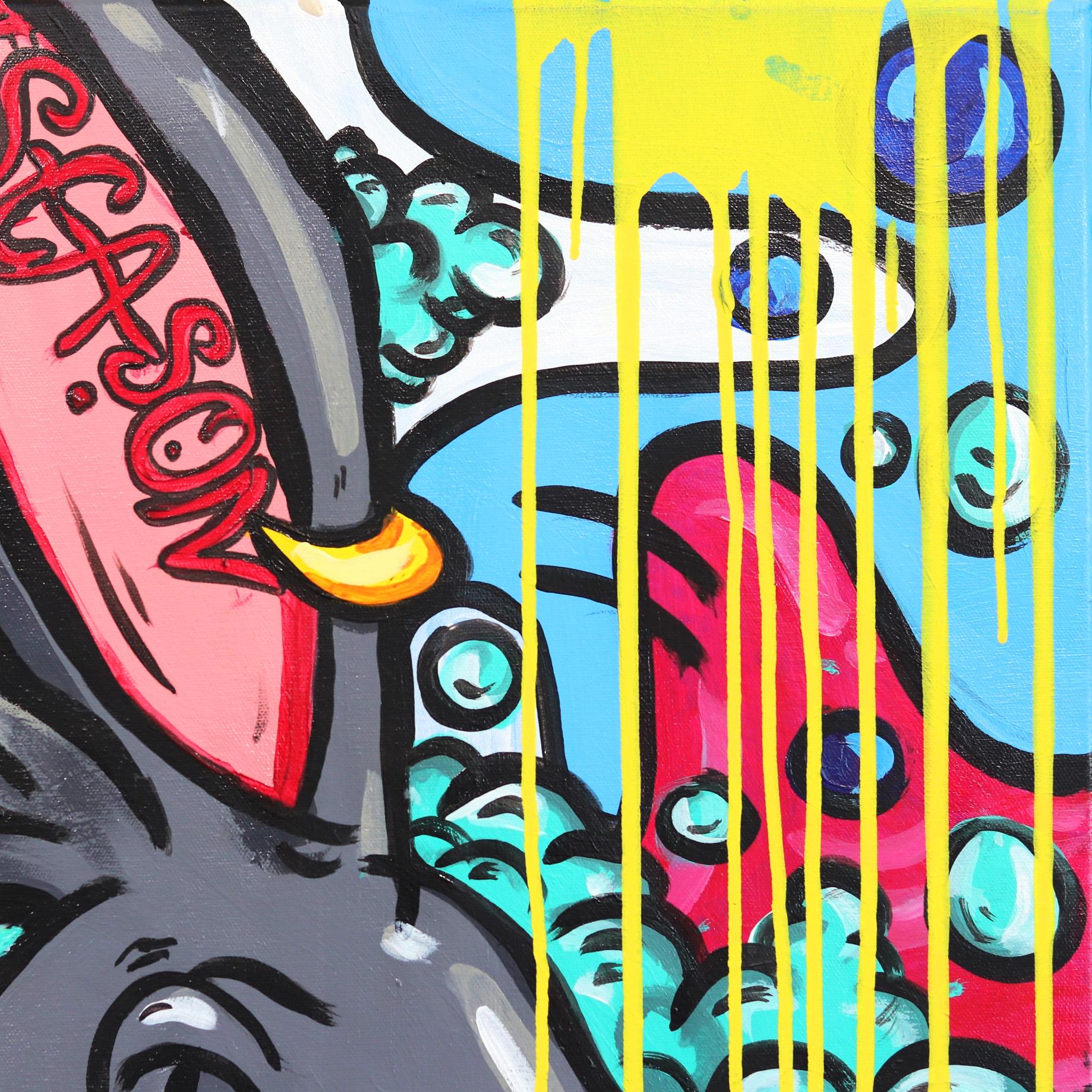 Los Angeles native RF fuses original and iconic characters in her vivid graffiti-inspired twisted pop artworks. Within each artwork, RF blends a mix of humor, eccentricity, and controlled chaos. The compositions she creates reimagine the familiar