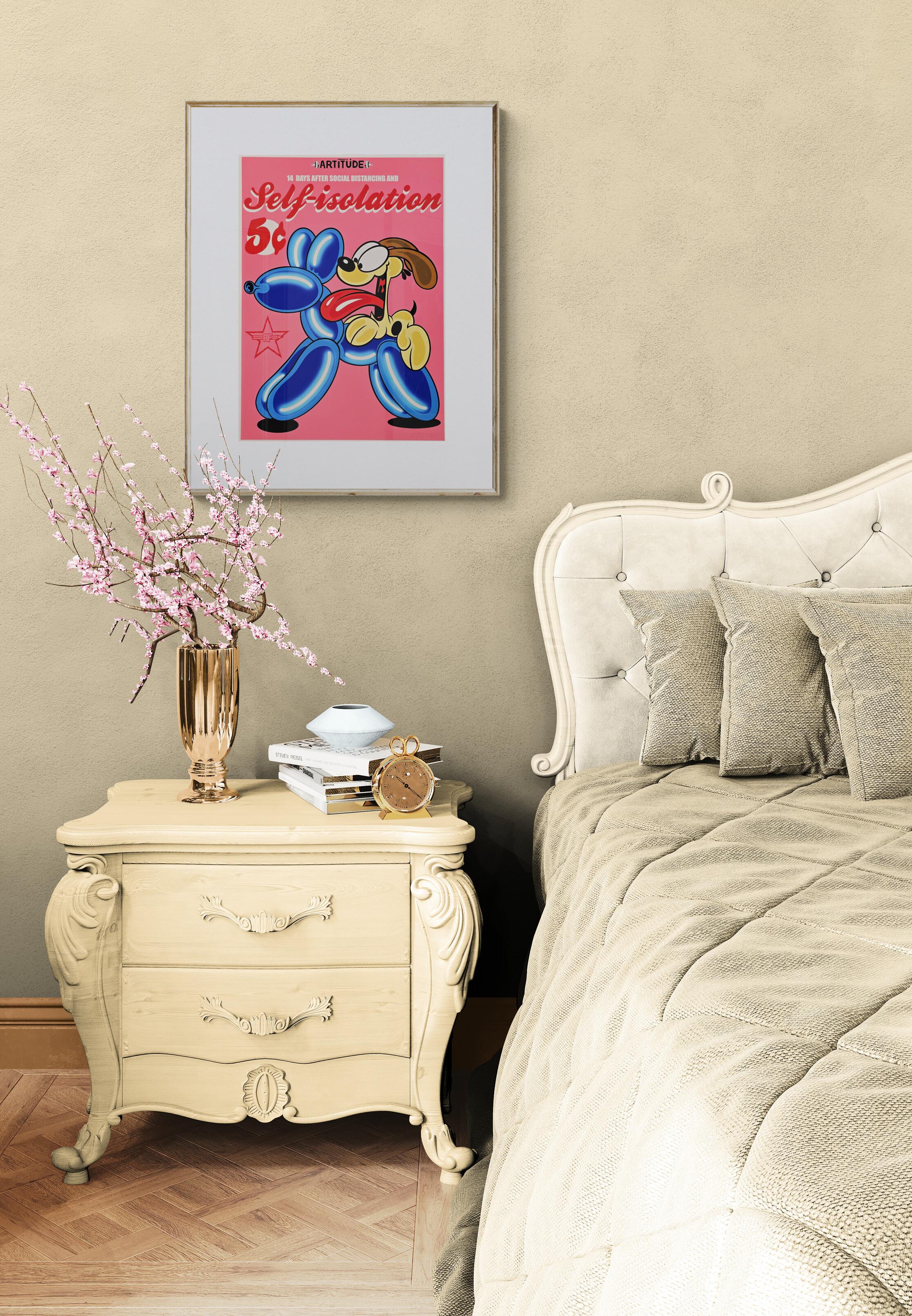 Autoaislamiento (Arte callejero, Pop Art, Divertido, Vibrante, ~47% DE DESCUENTO - SOLO POR TIEMPO LIMITADO) - Figurative Print Rosa de RF ART