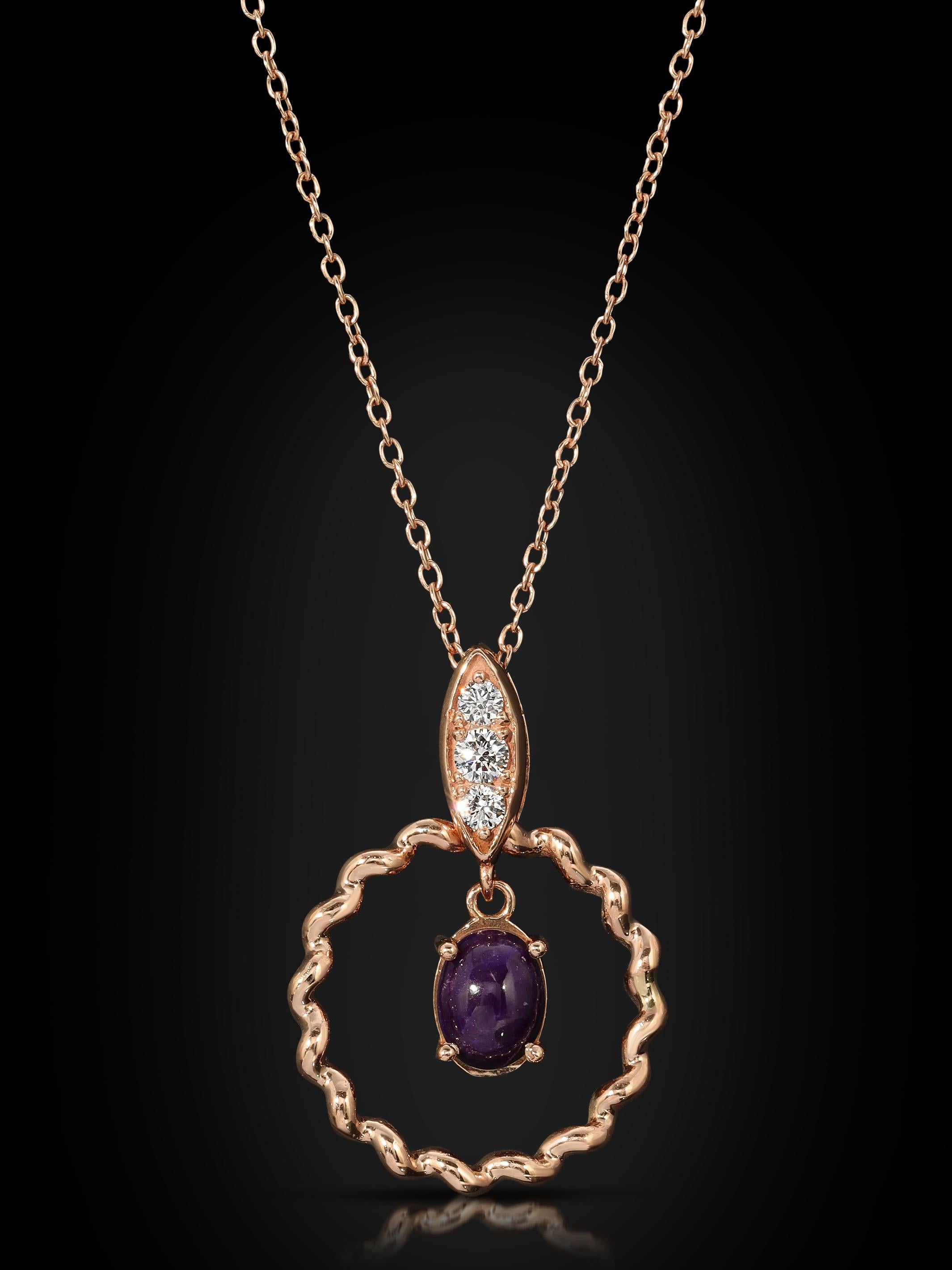RG Amour d'Amour - ma petite d'Amour Necklace, Sugilite, VS Diamonds 18k Gold In New Condition For Sale In Mission Viejo, CA