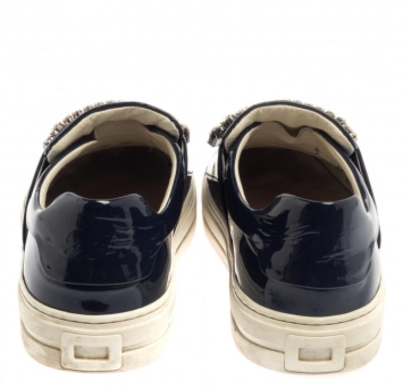 Rger Vivier Blue Patent Leather Sneaky Viv Embellished Low Top Sneakers Size 35 For Sale 1