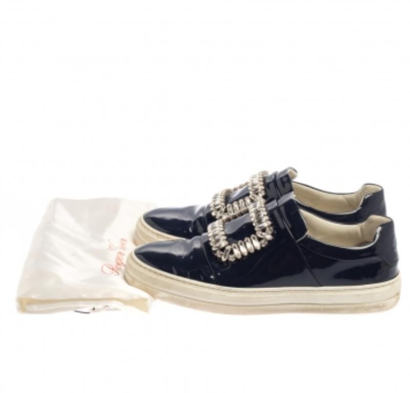 Rger Vivier Blue Patent Leather Sneaky Viv Embellished Low Top Sneakers Size 35 For Sale 3