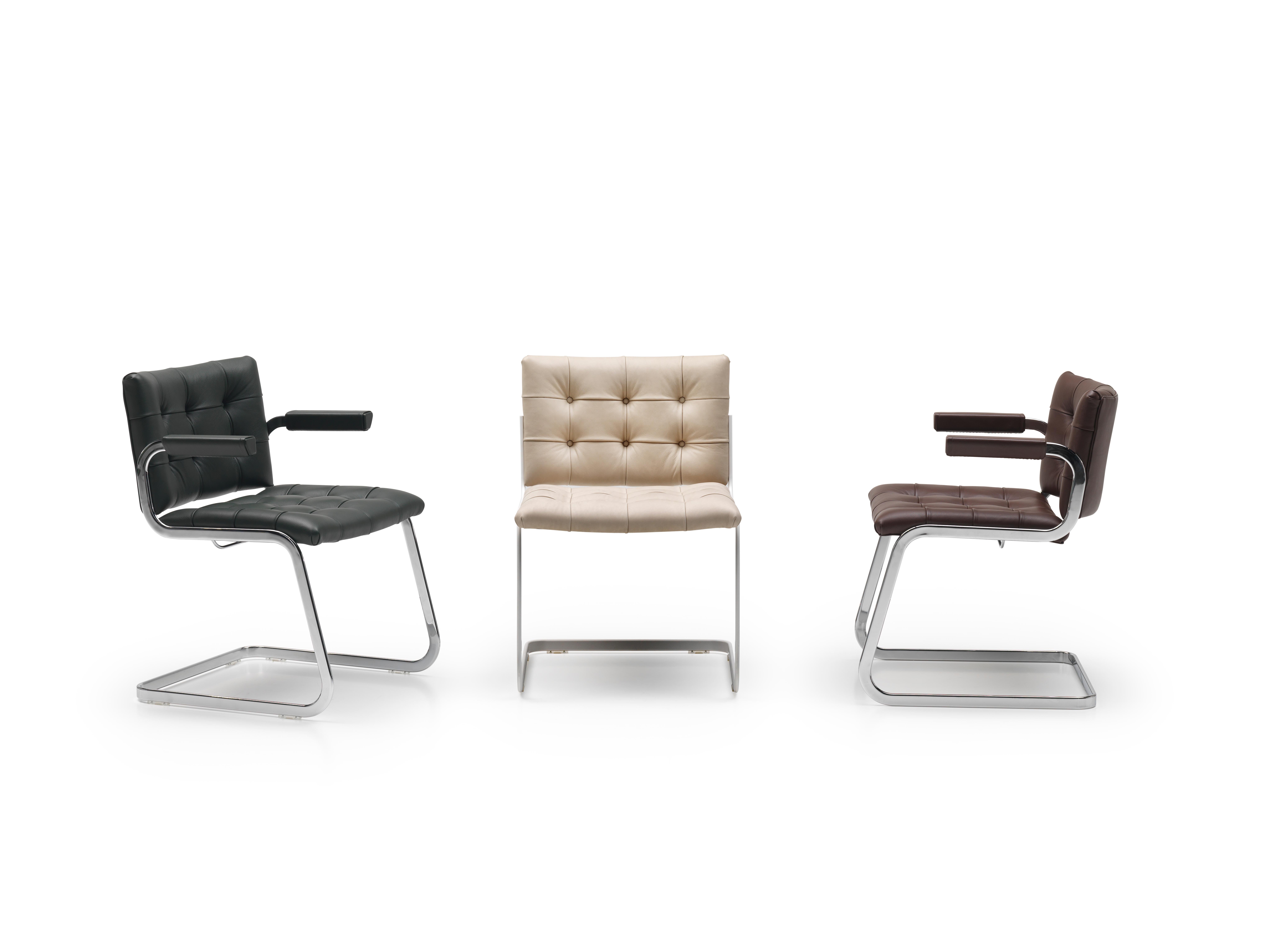 RH-305 Bauhaus Esszimmer-Sessel aus getuftetem Leder, Beine aus Edelstahl von De Sede (Schweizerisch) im Angebot