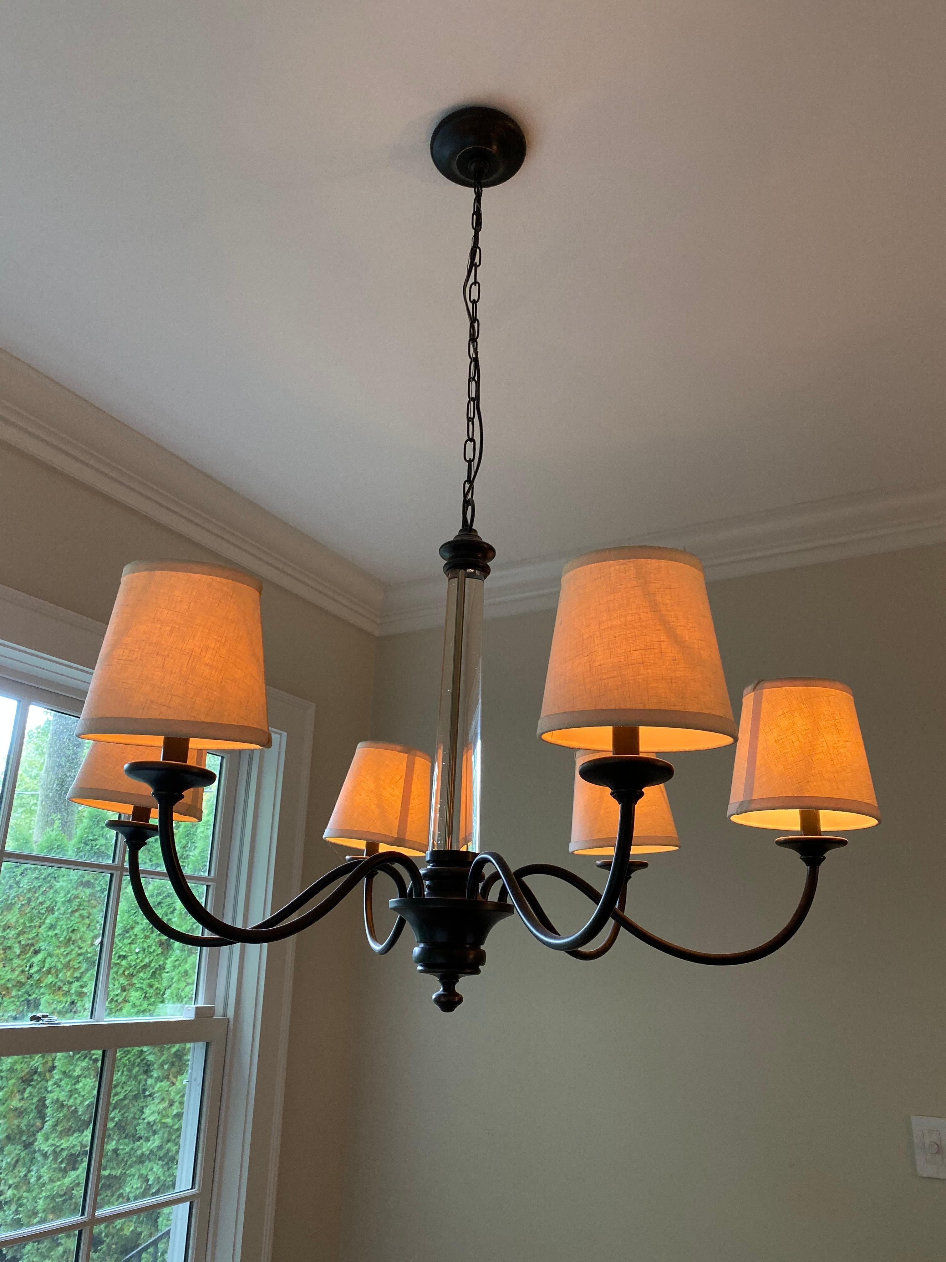 Rustic RH Iron Farmhouse Chandelier with Linen Shades