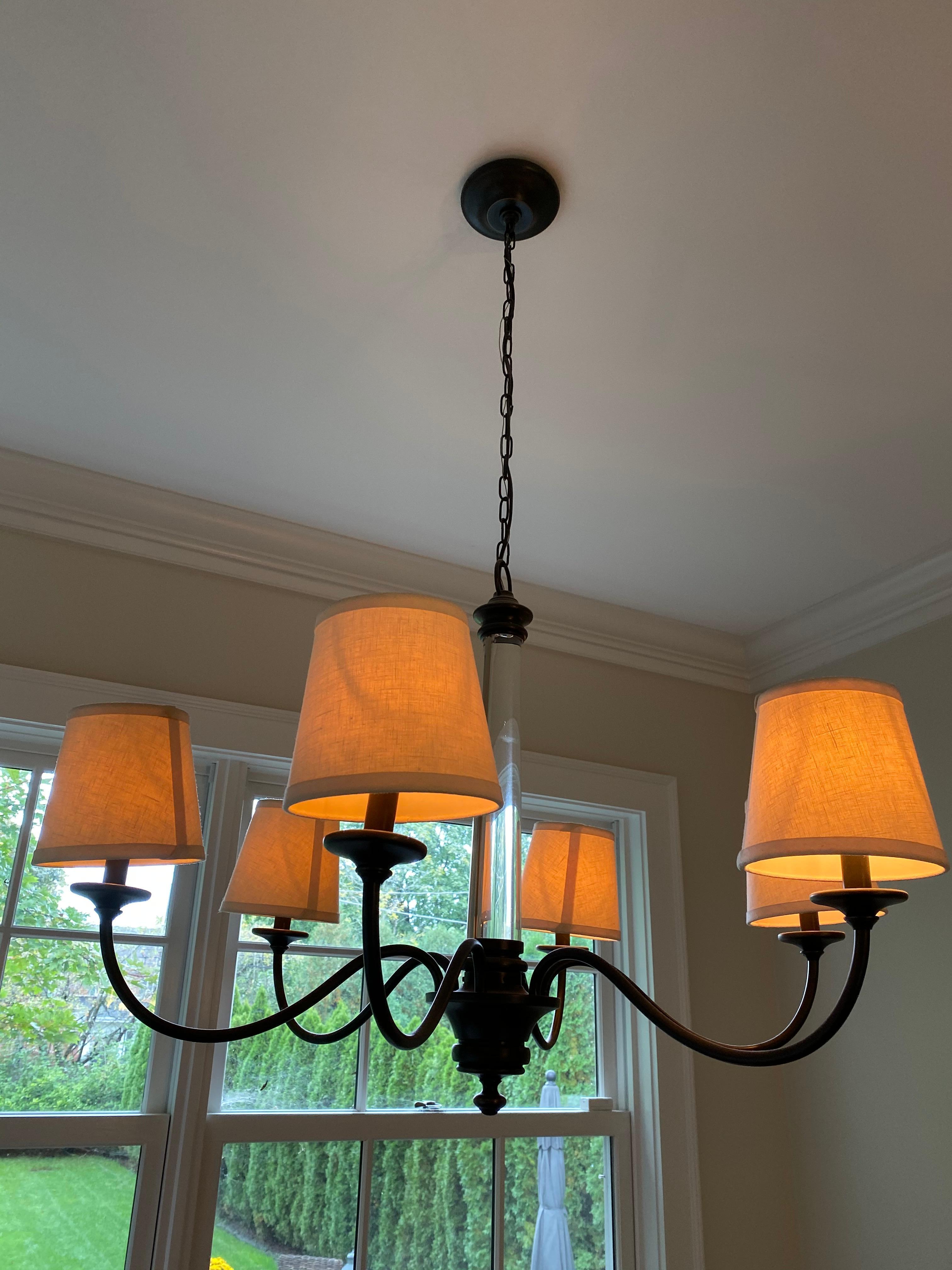 American RH Iron Farmhouse Chandelier with Linen Shades