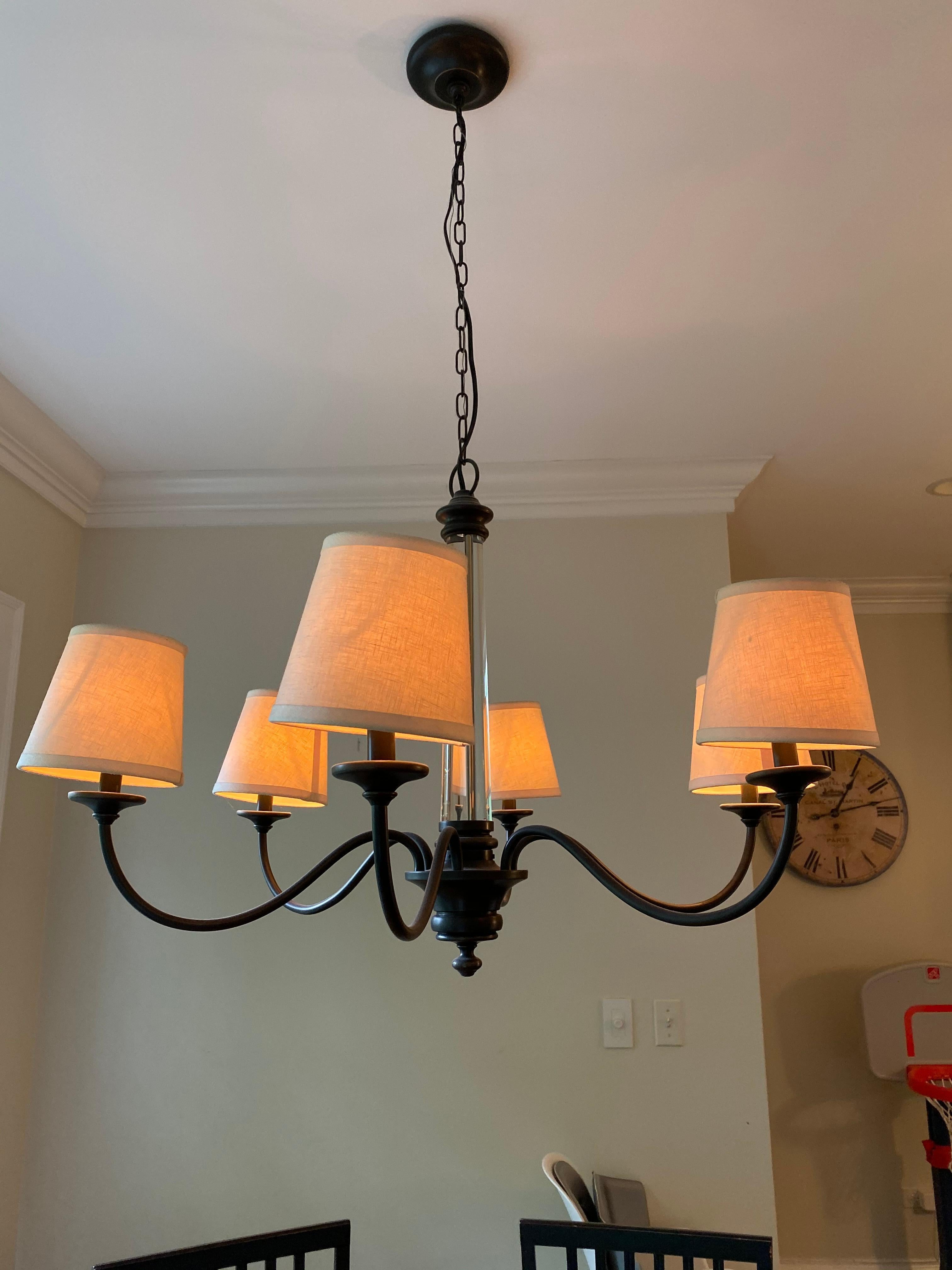Hand-Crafted RH Iron Farmhouse Chandelier with Linen Shades