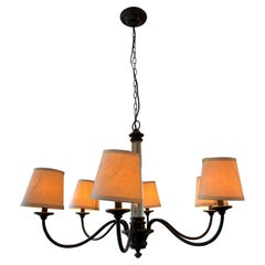 Vintage RH Iron Farmhouse Chandelier with Linen Shades