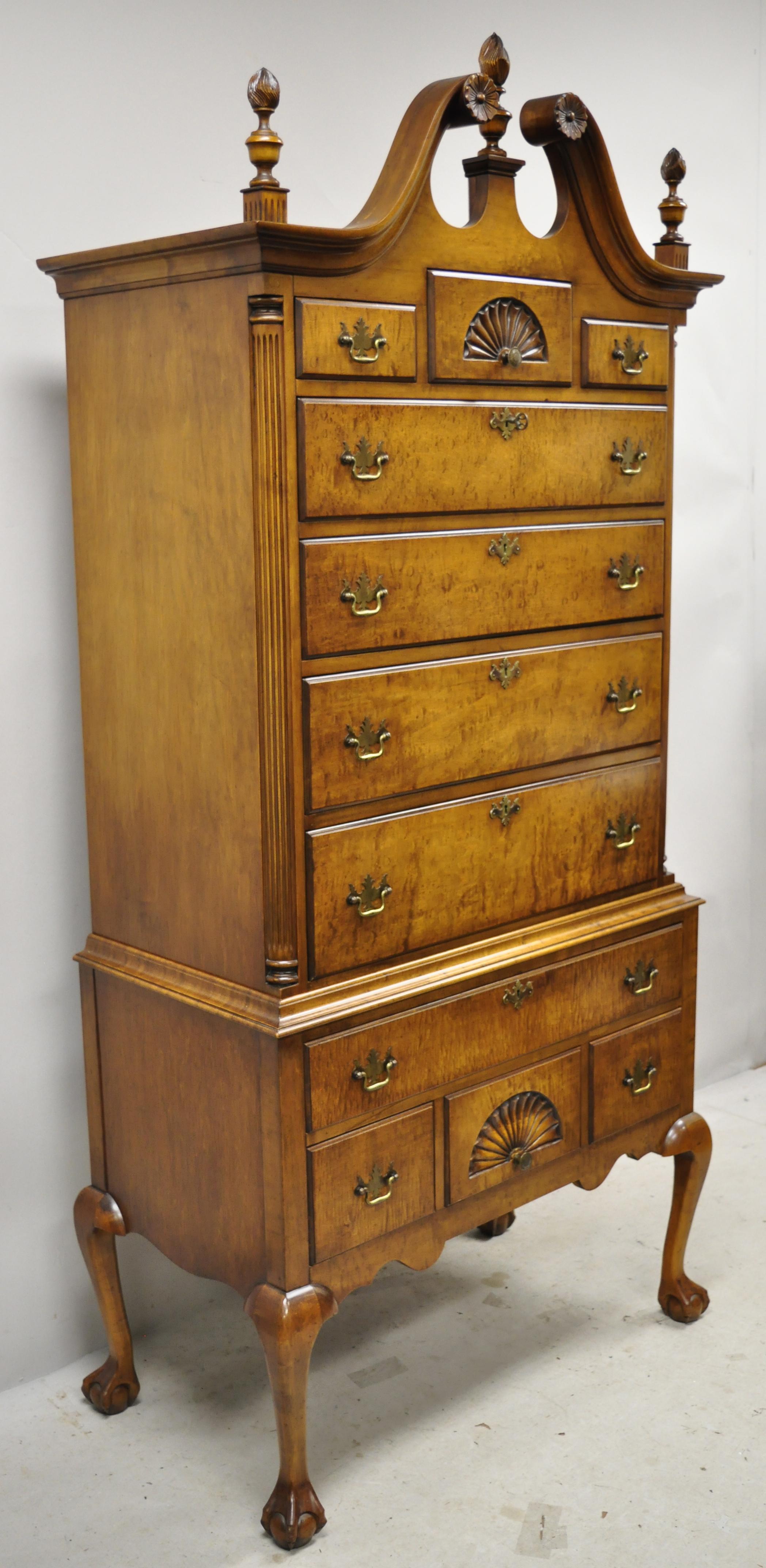 R.H. Macy & Co Birdseye Maple Chippendale Ball and Claw Highboy Armoire Dresser 6