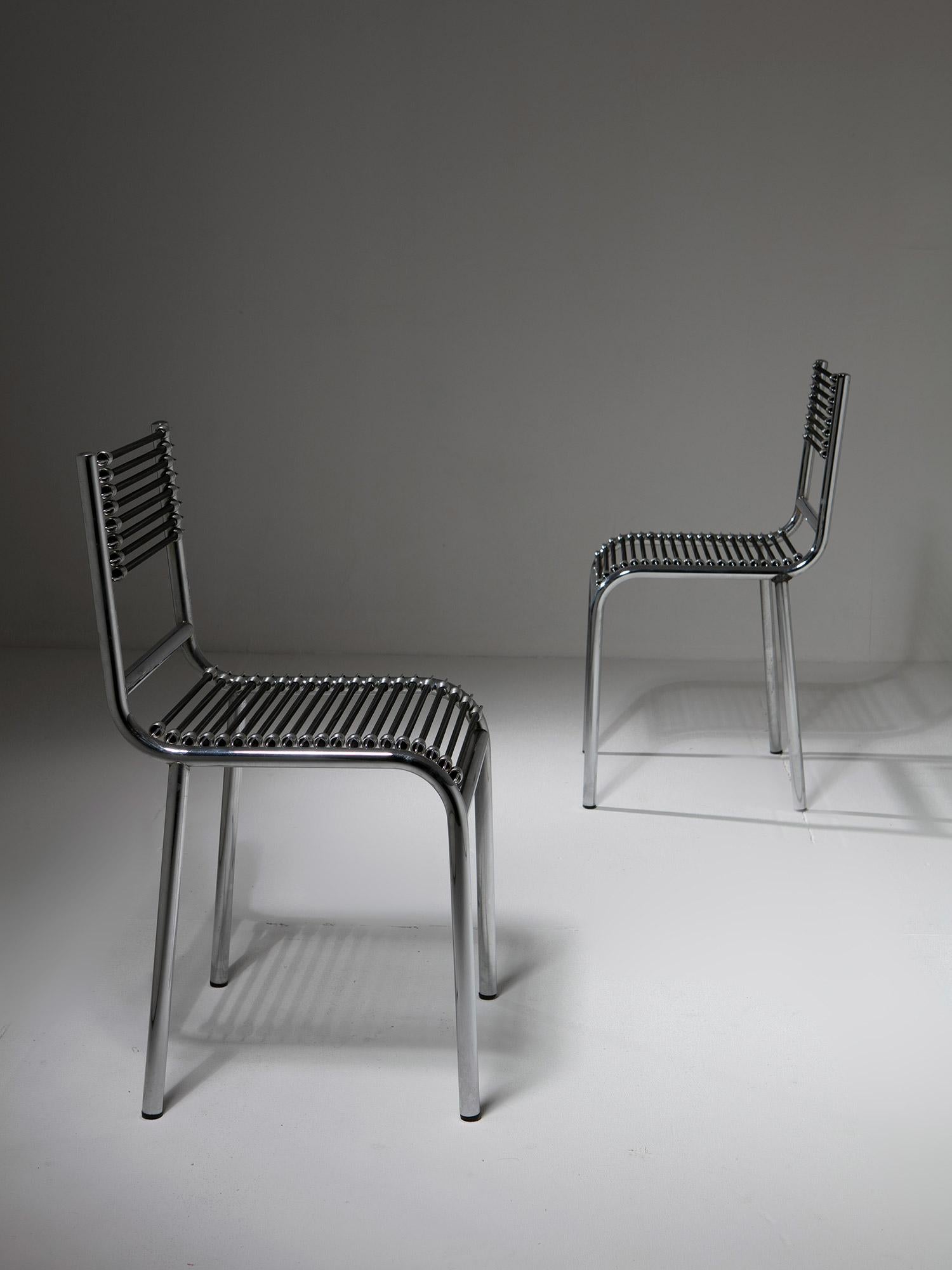Italian R.H. n°1, Metal Chairs by Renè Herbst, Italy, 1980s For Sale