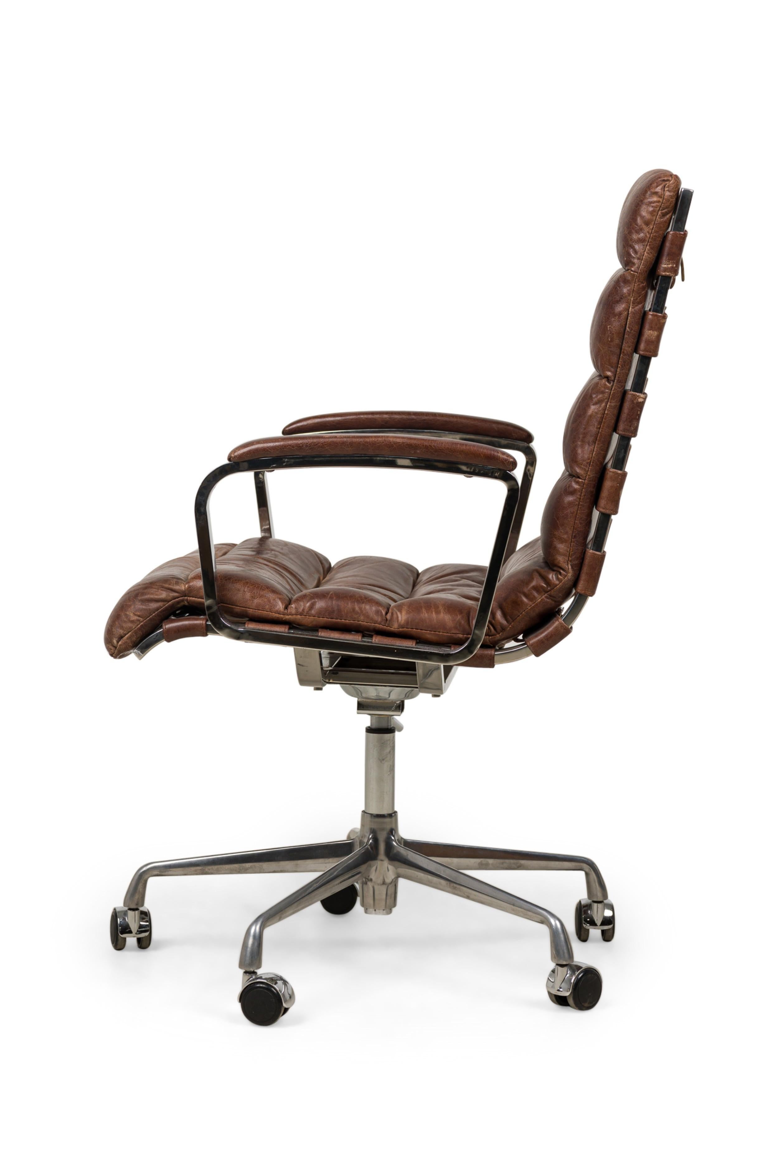 RH Oviedo American Style Brown Leather Upholstered Swivel / Desk Chair 3